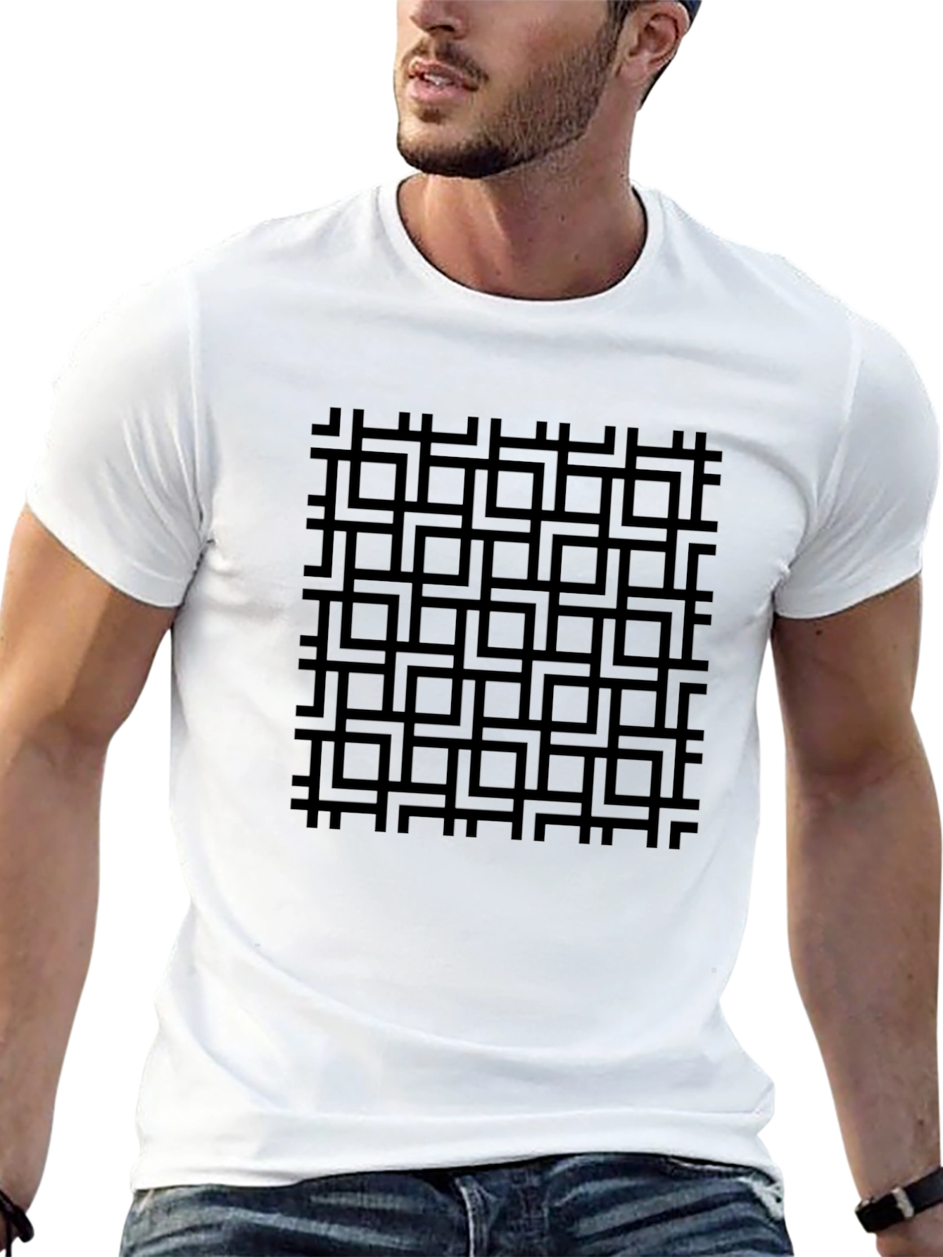 Geometric Grid Black T-Shirt