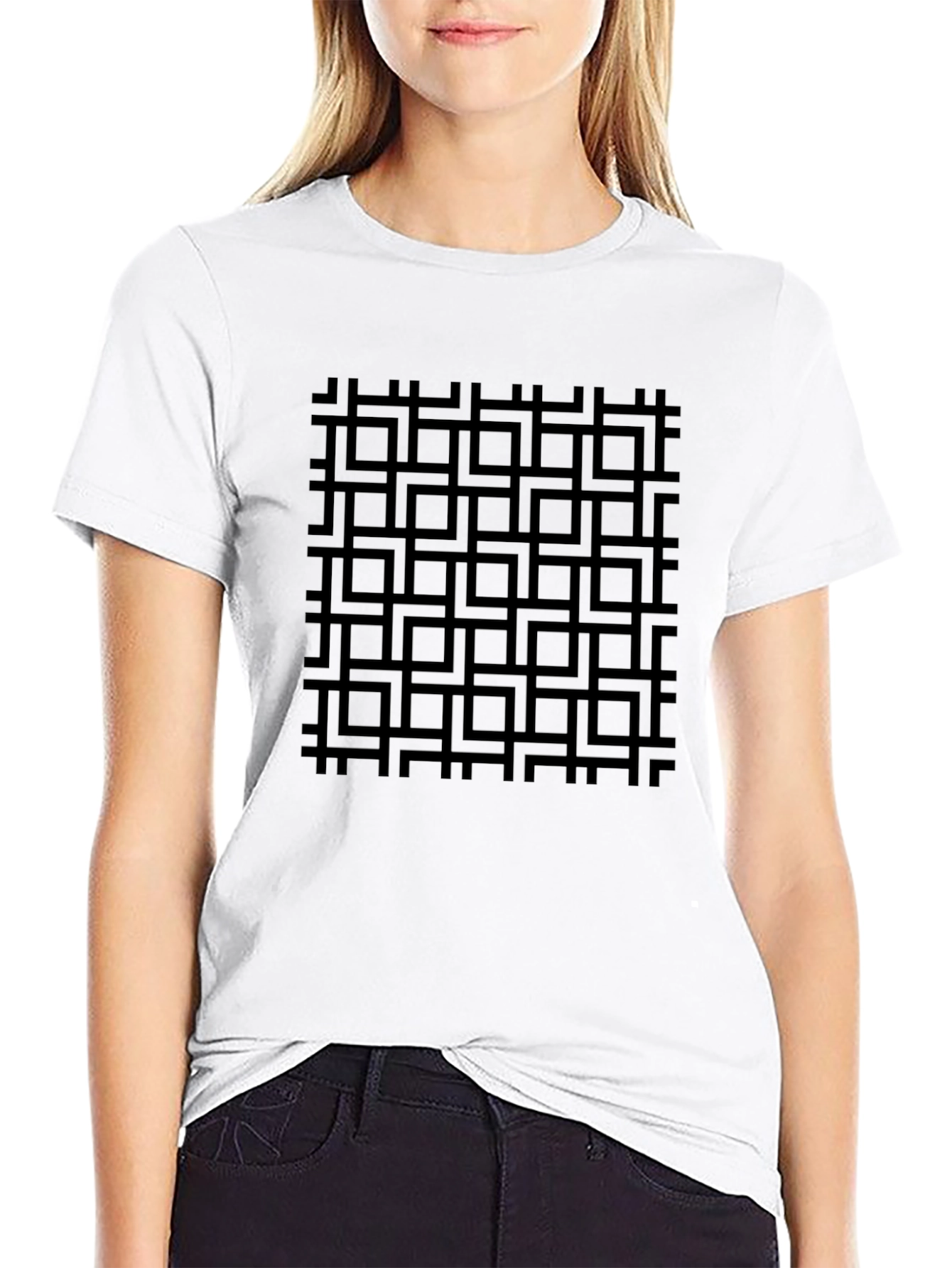 Geometric Grid Black T-Shirt