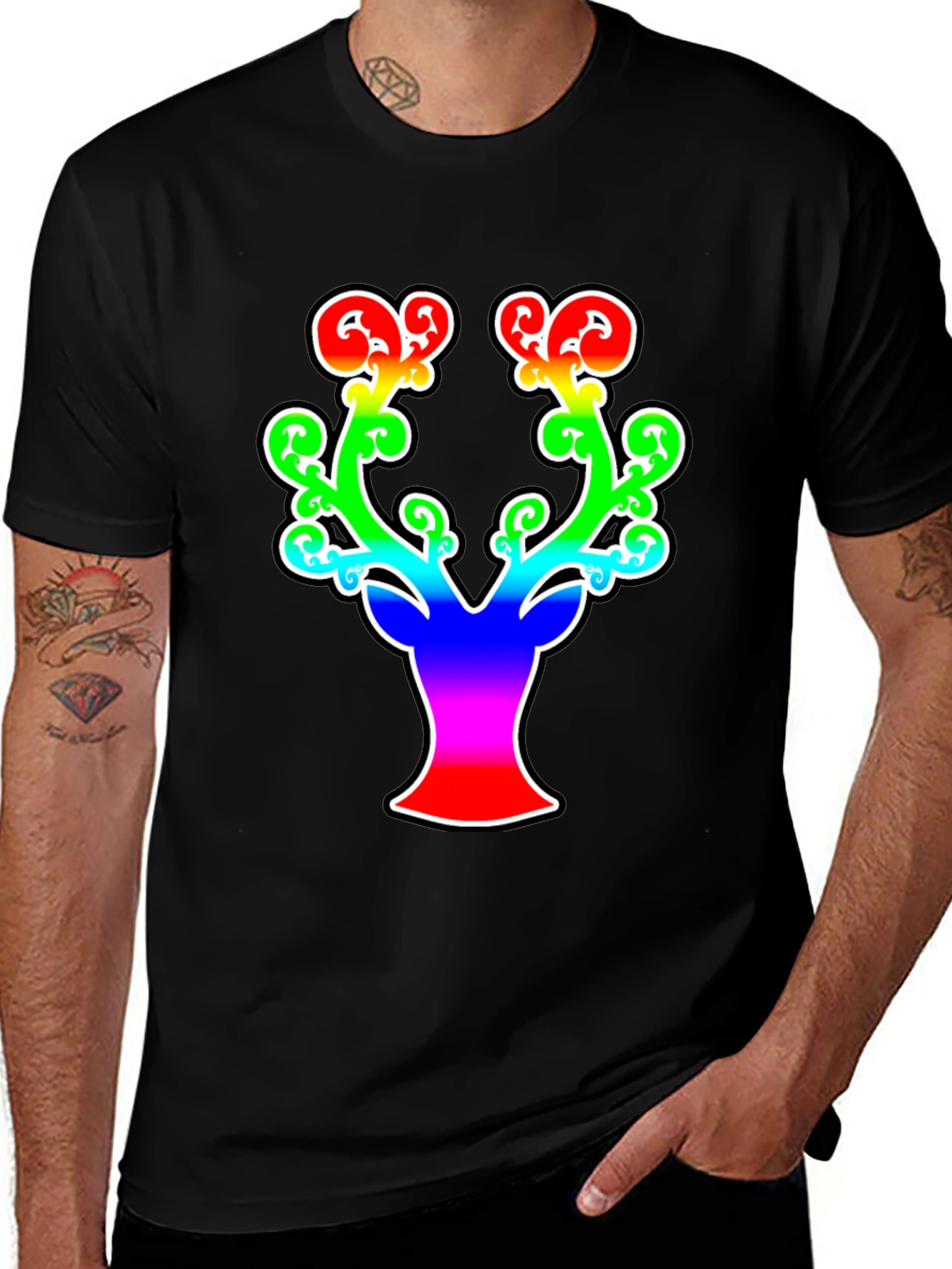 Rainbow Stag Graphic Tee - Mens Black T-Shirt