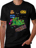 Music Graphic Tee - Black Cotton Hip Hop Style