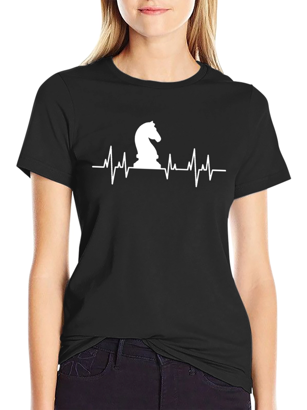 Chess Knight Heartbeat T-Shirt - Black