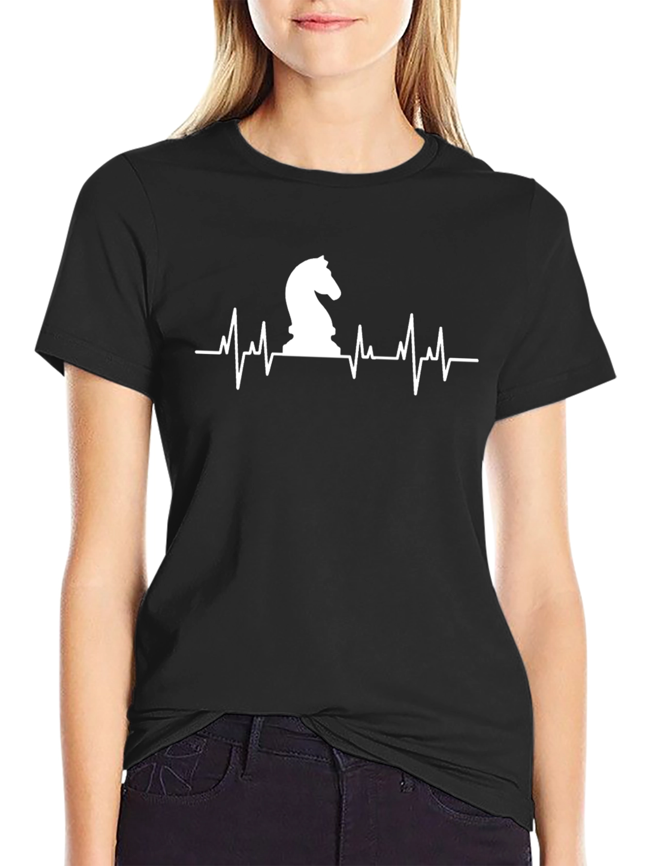 Chess Knight Heartbeat T-Shirt - Black