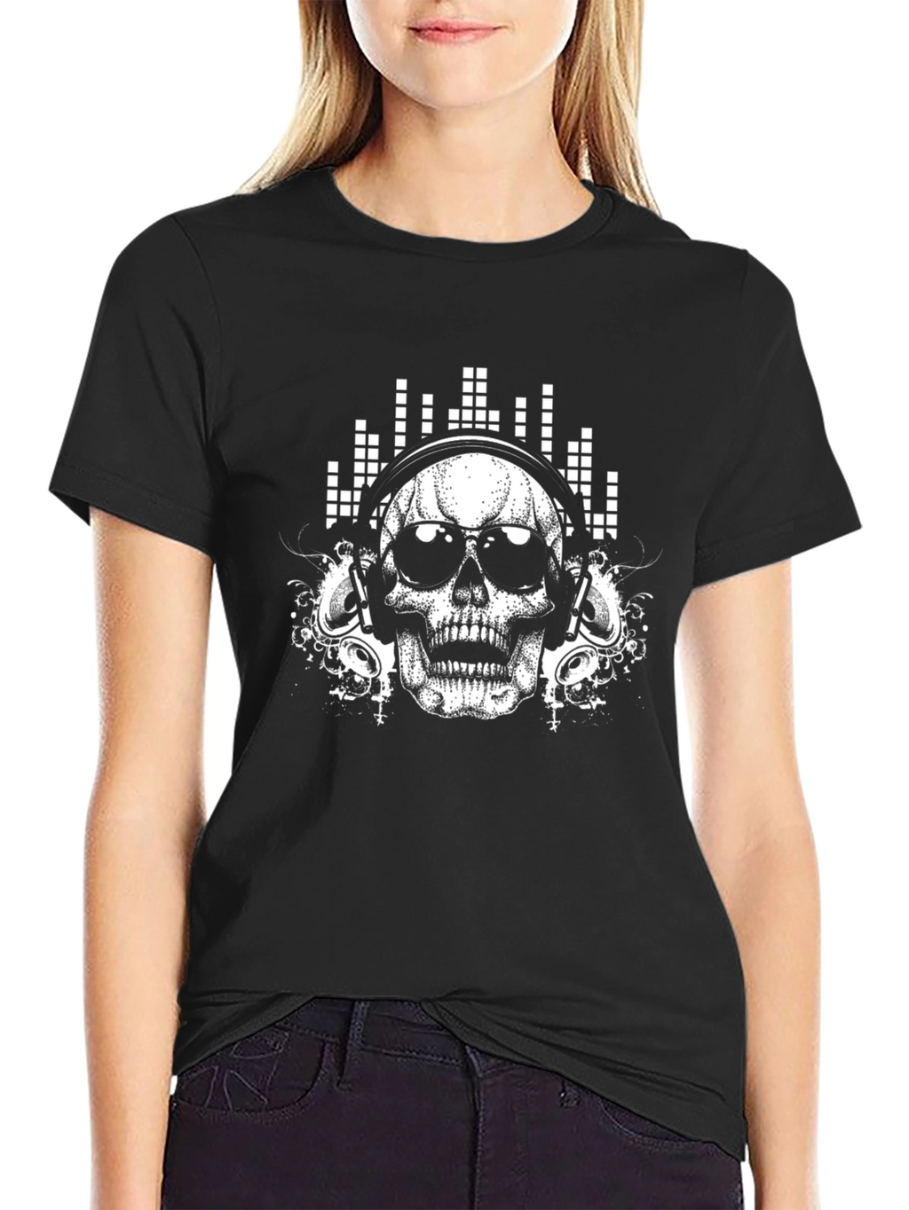 Skull Headphones Graphic T-Shirt - Black