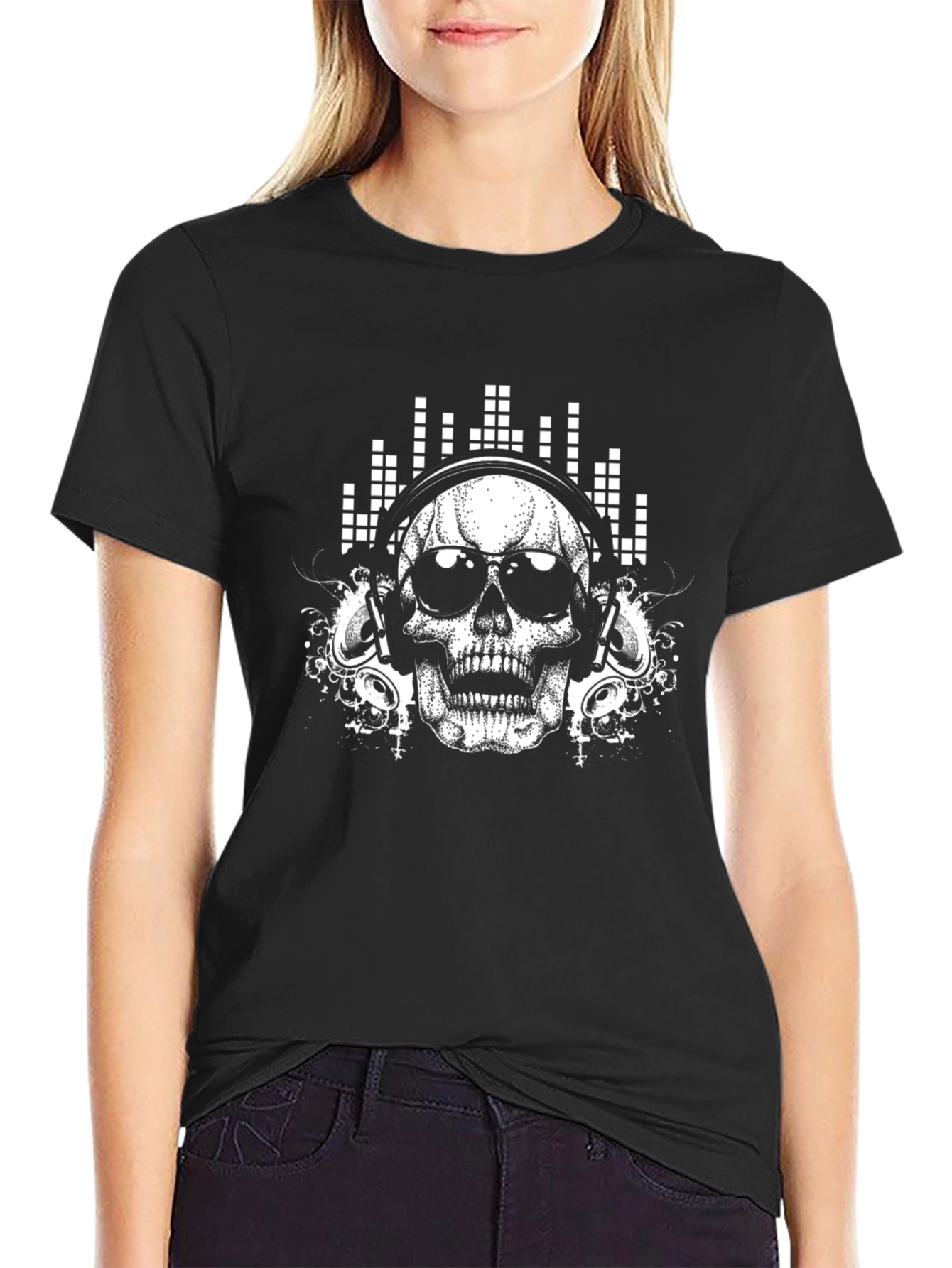 Skull Headphones Graphic T-Shirt - Black