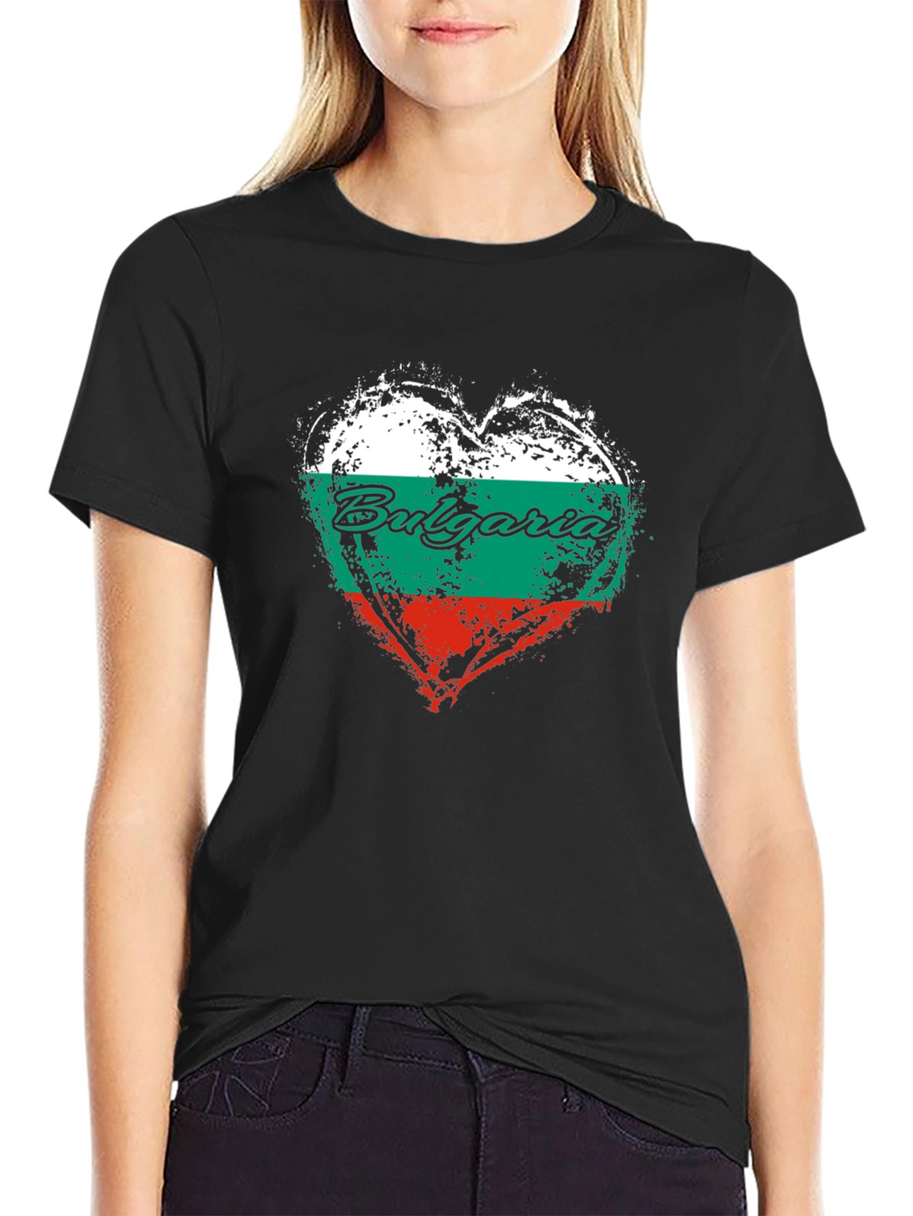 Bulgaria Flag Heart T-Shirt - Black