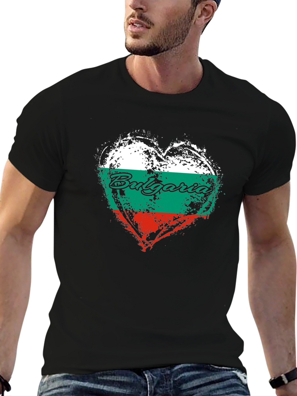 Bulgaria Flag Heart T-Shirt - Black
