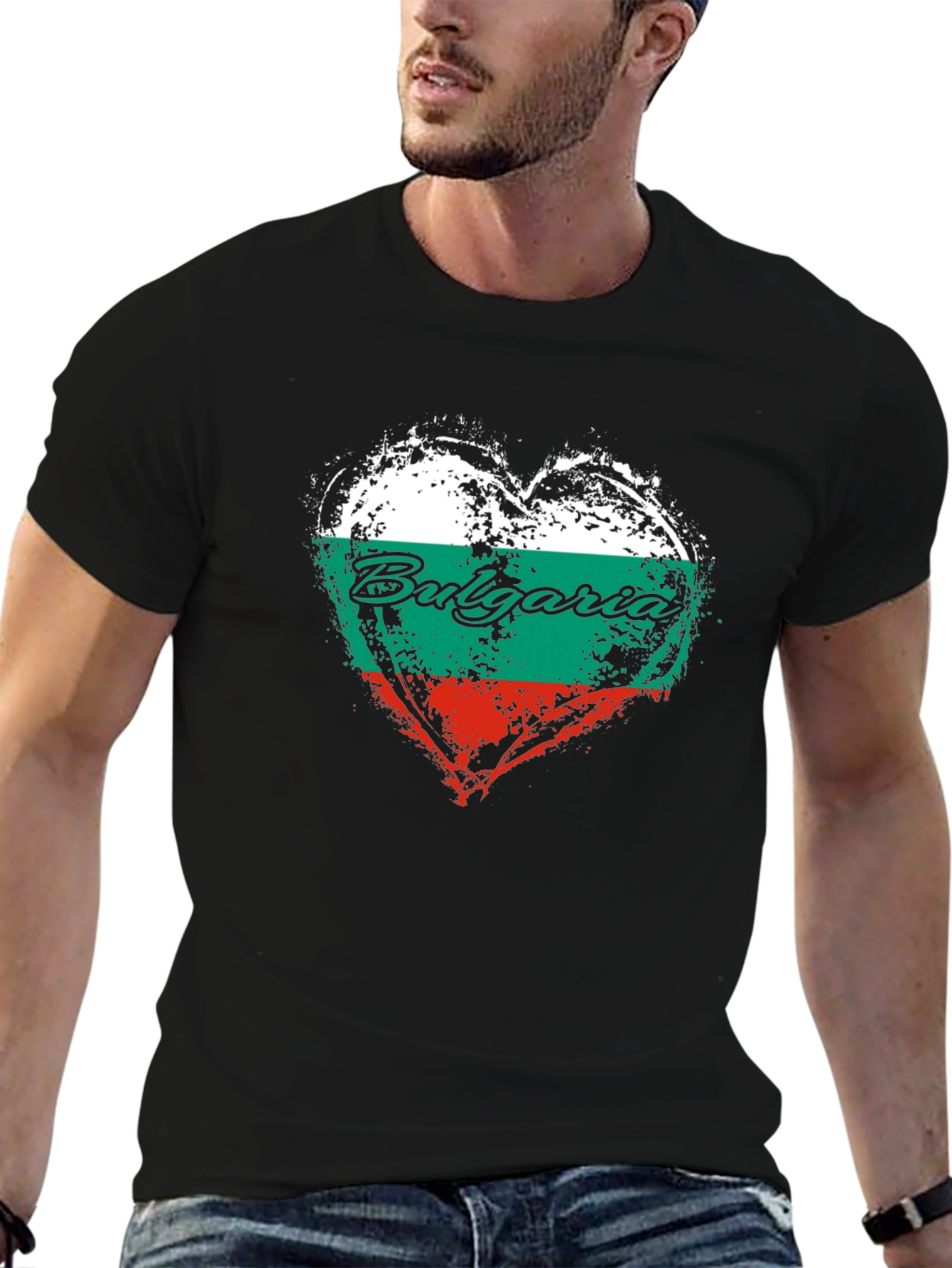 Bulgaria Flag Heart T-Shirt - Black