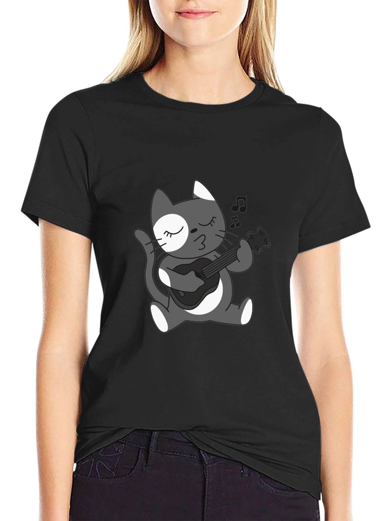 Cool Cat Guitarist Graphic T-Shirt