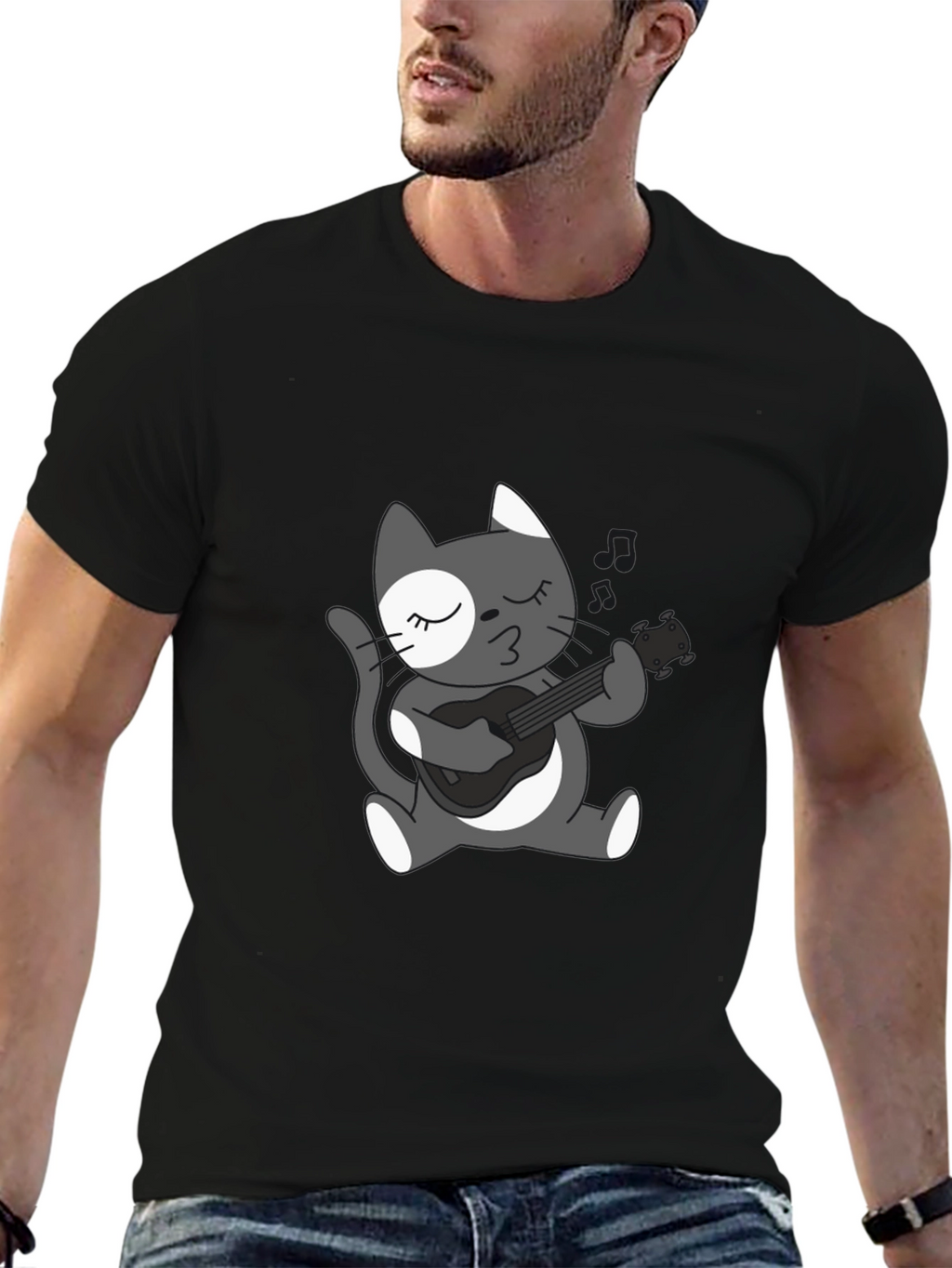 Cool Cat Guitarist Graphic T-Shirt