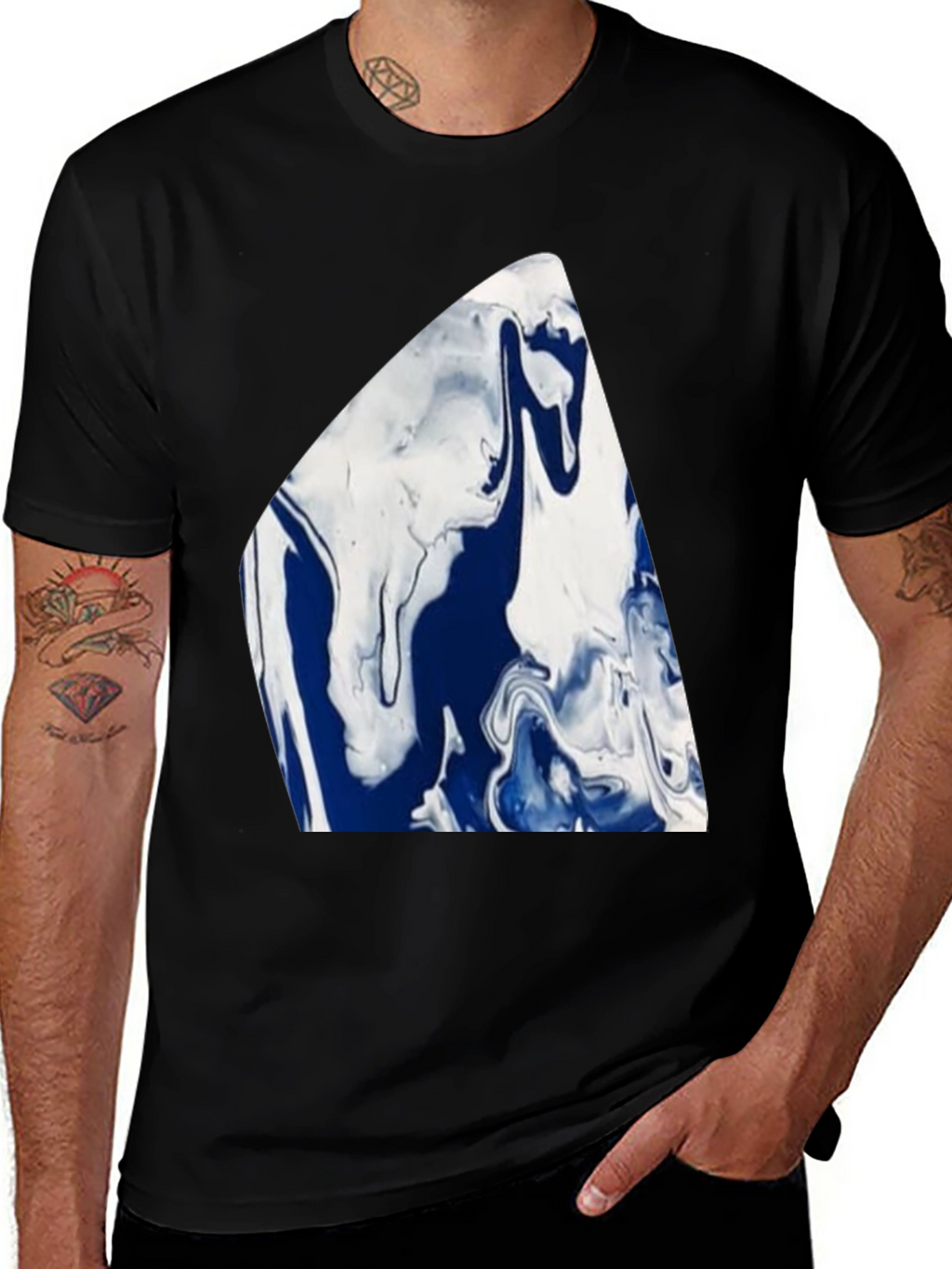 Abstract Blue & White Marble Graphic Tee