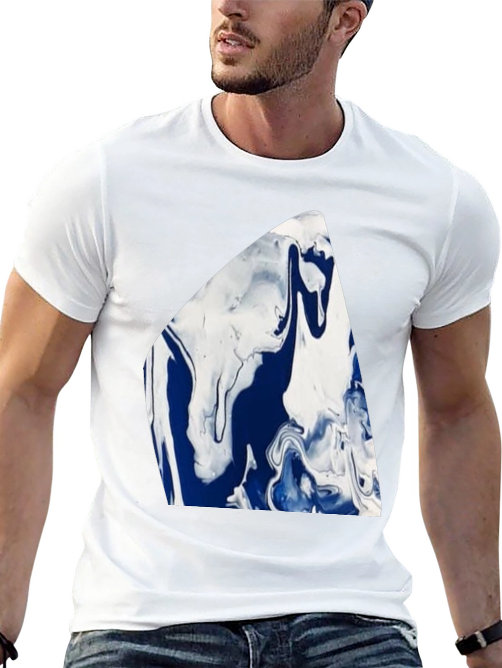 Abstract Blue & White Marble Graphic Tee