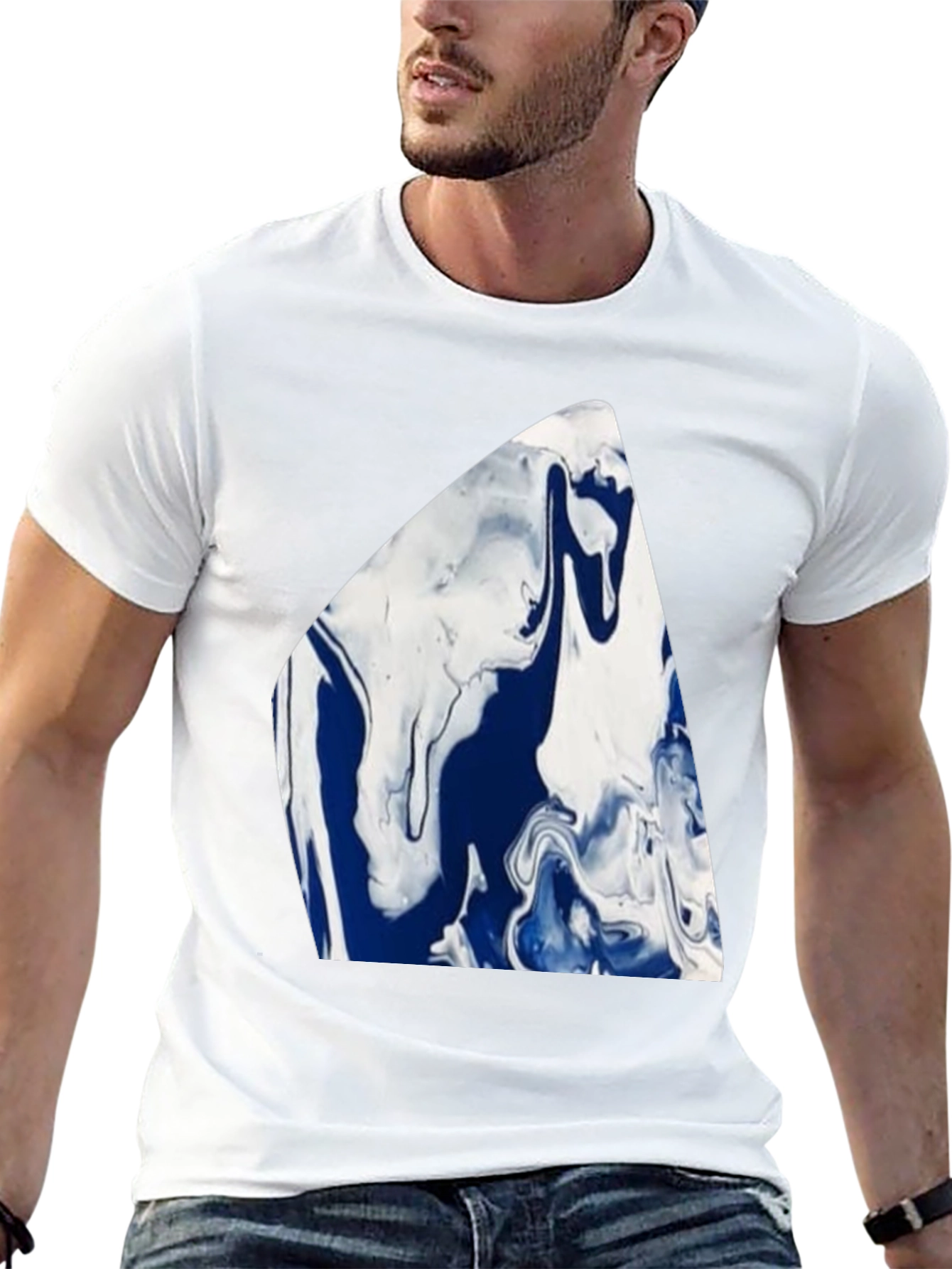 Abstract Blue & White Marble Graphic Tee