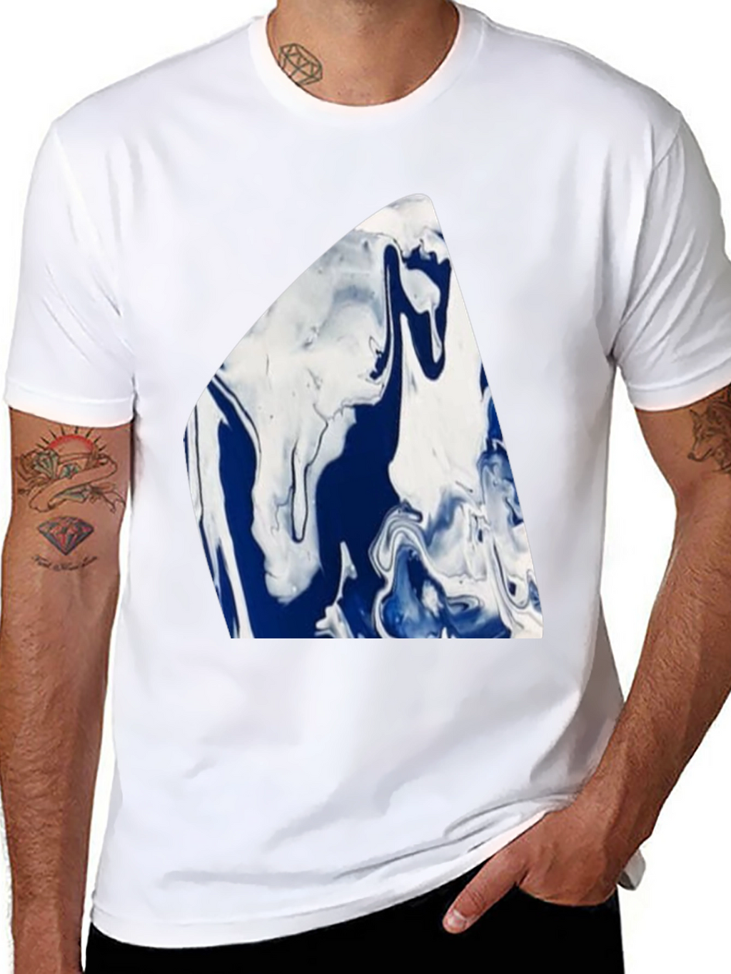 Abstract Blue & White Marble Graphic Tee