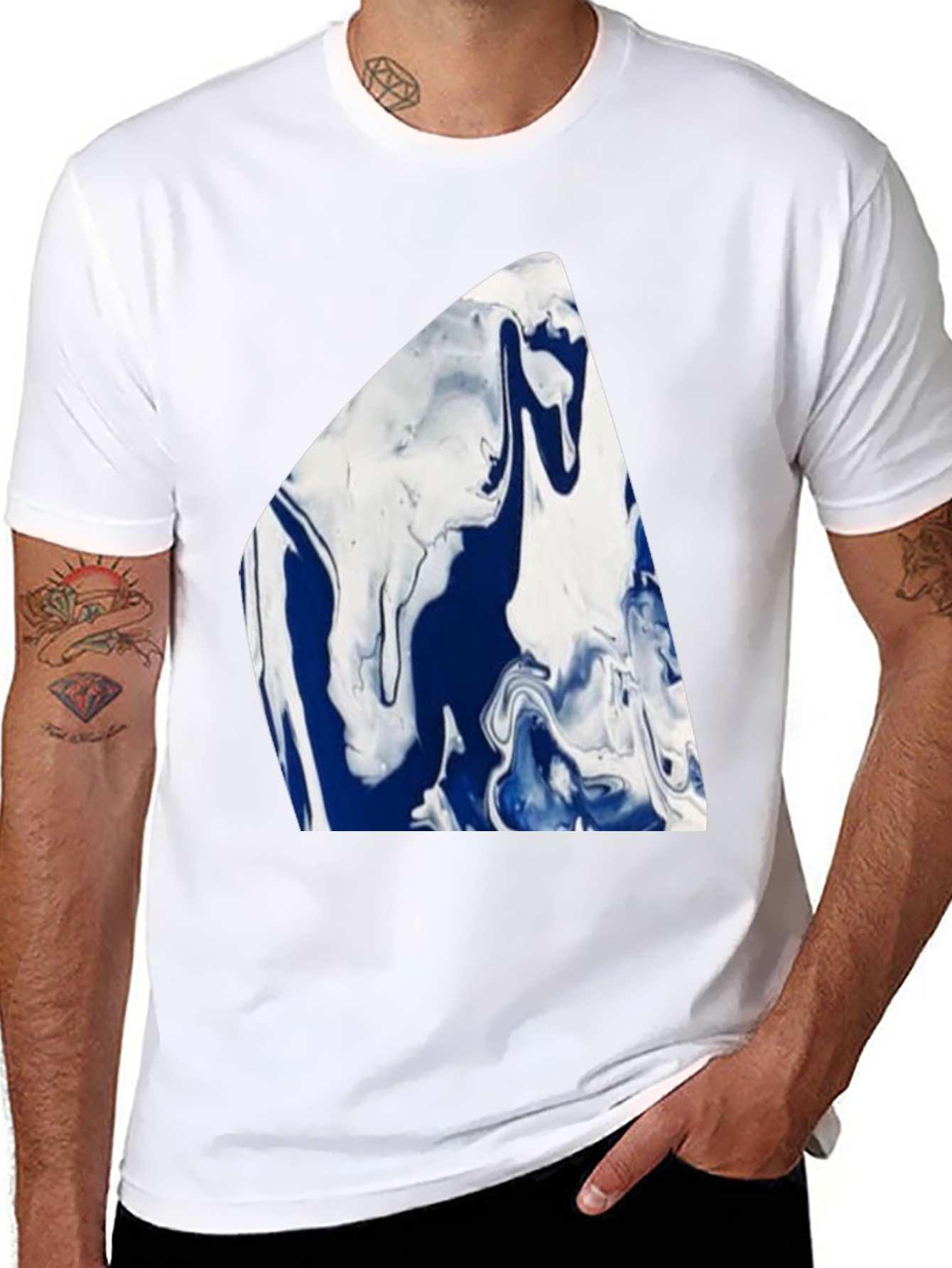 Abstract Blue & White Marble Graphic Tee