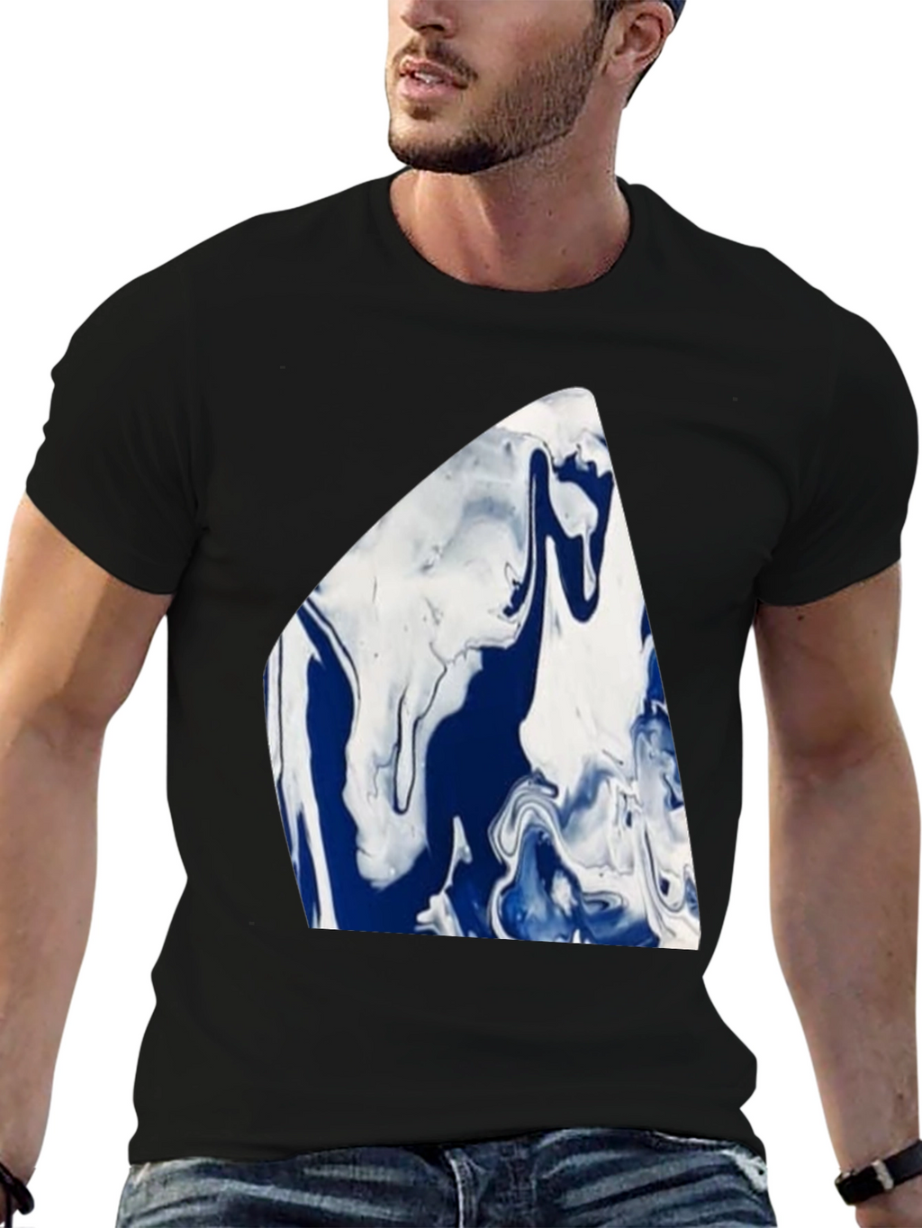 Abstract Blue & White Marble Graphic Tee