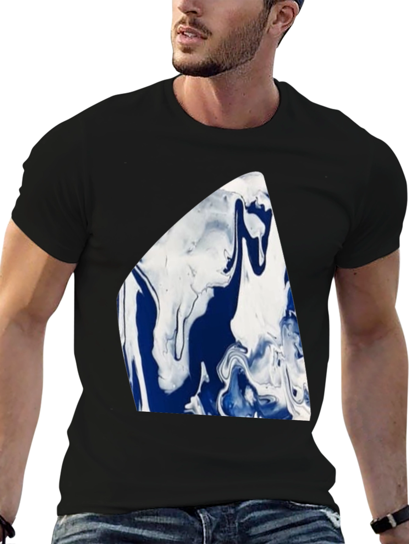 Abstract Blue & White Marble Graphic Tee