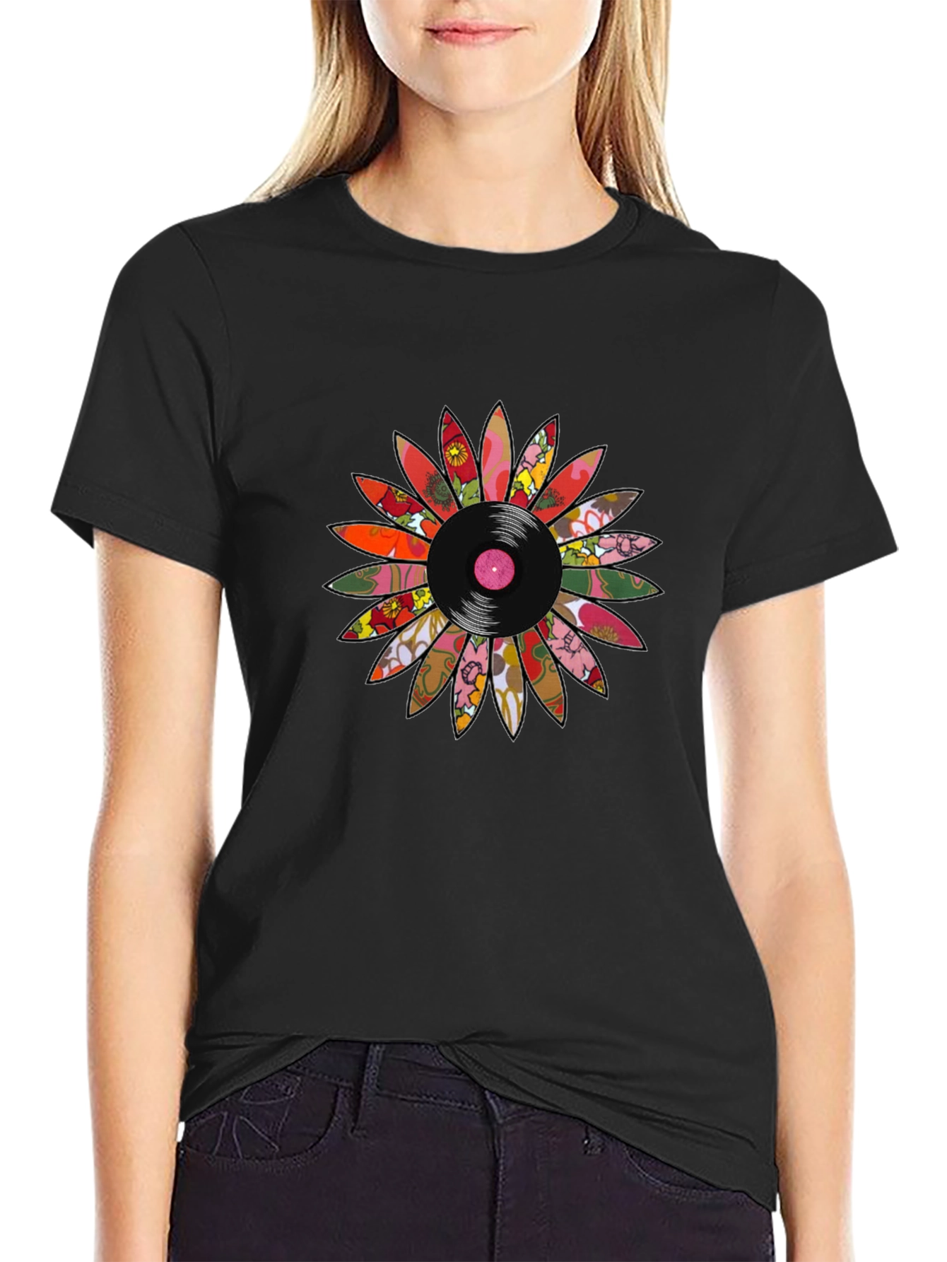 Retro Vinyl Flower Graphic Tee