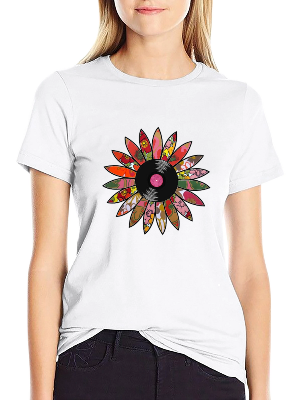 Retro Vinyl Flower Graphic Tee