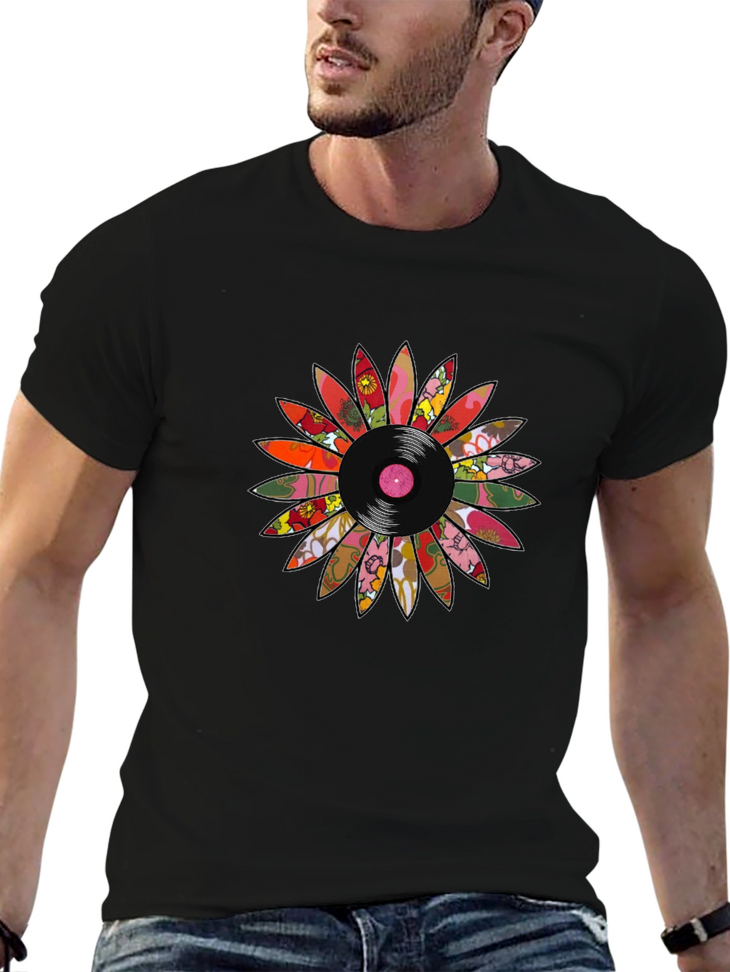 Retro Vinyl Flower Graphic Tee