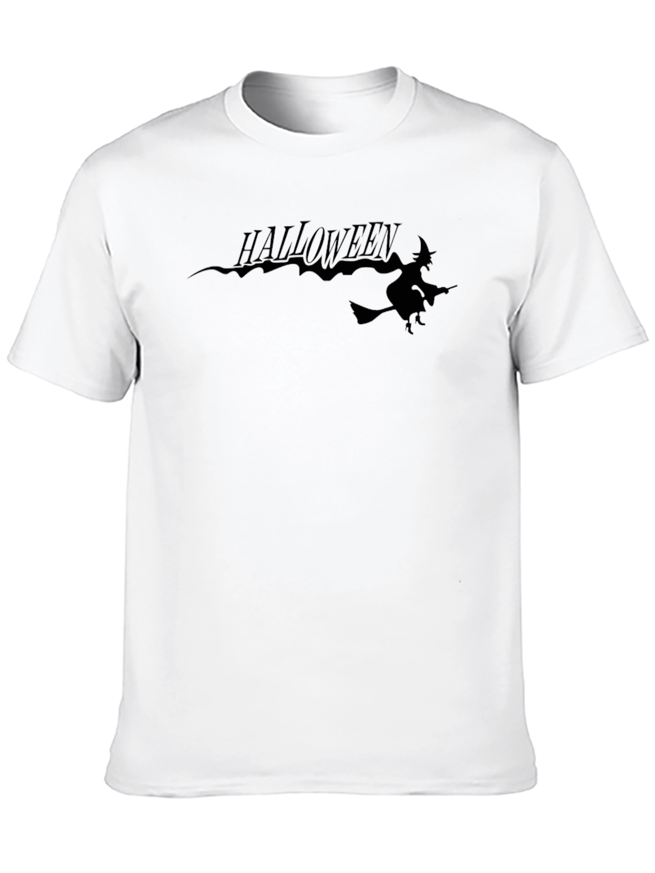 Halloween Witch Graphic Tee - Black Cotton T-Shirt