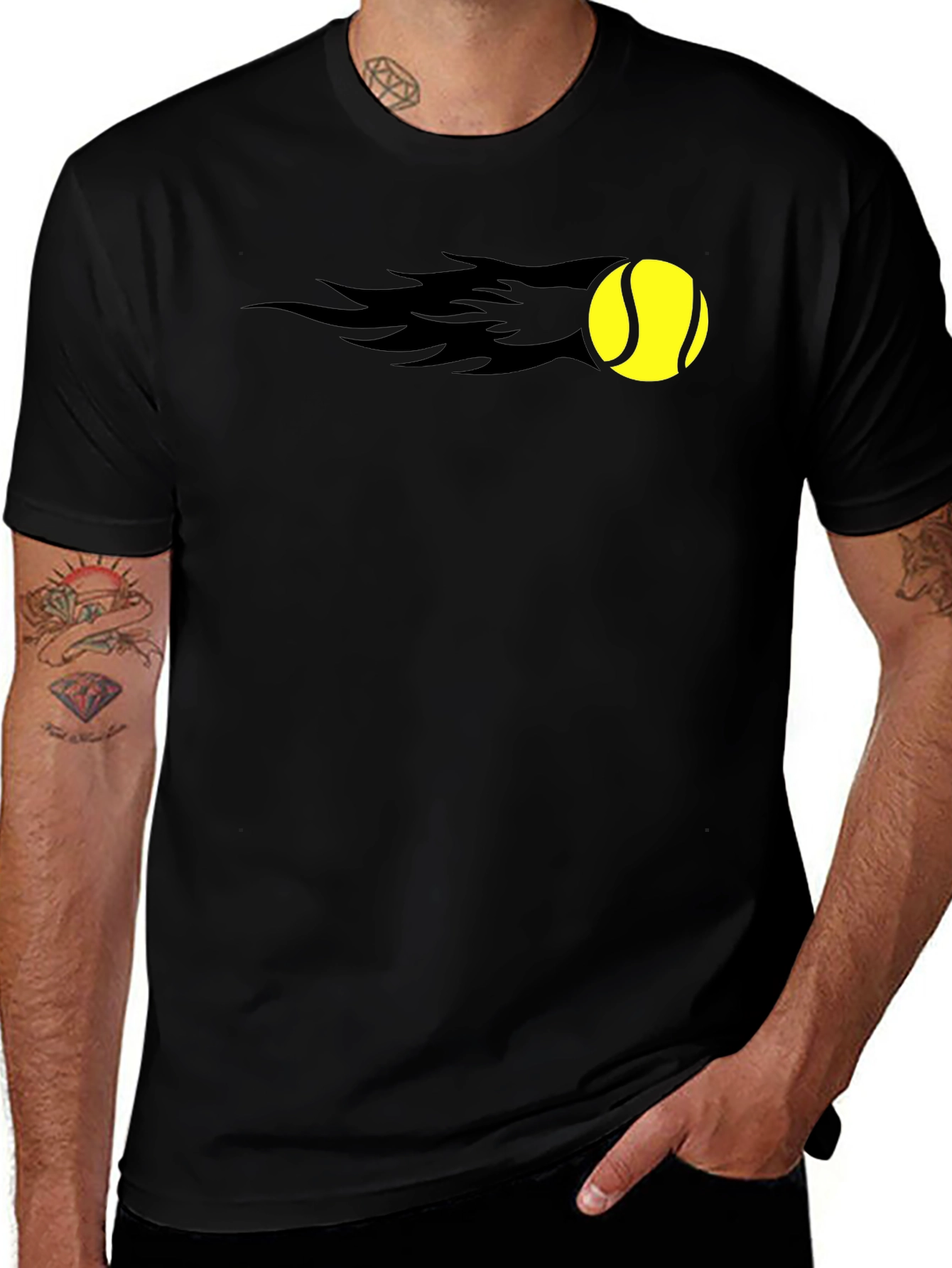 Flaming Tennis Ball Graphic Tee - Cool & Sporty
