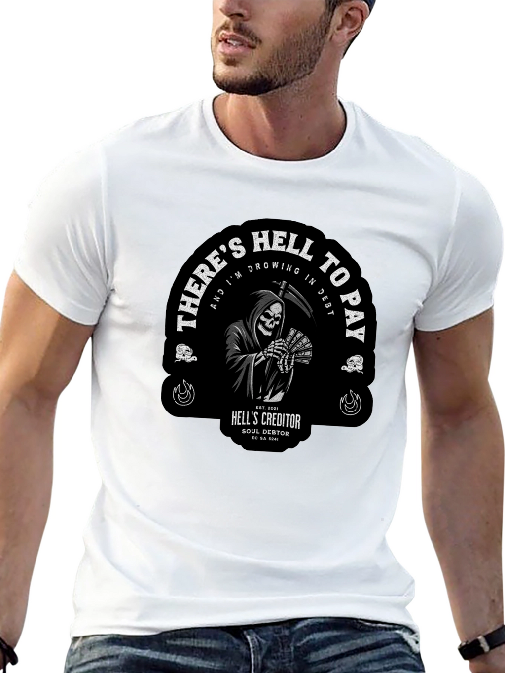 Grim Reaper Hell to Pay Graphic T-Shirt