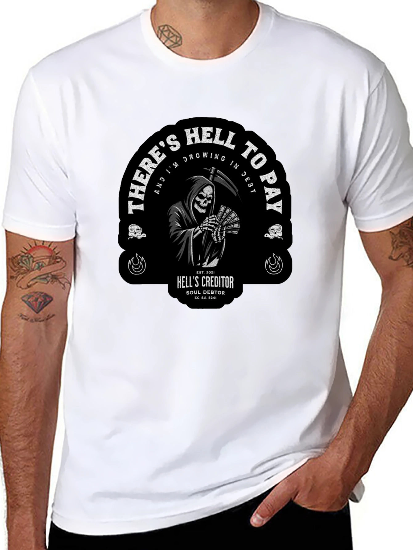 Grim Reaper Hell to Pay Graphic T-Shirt