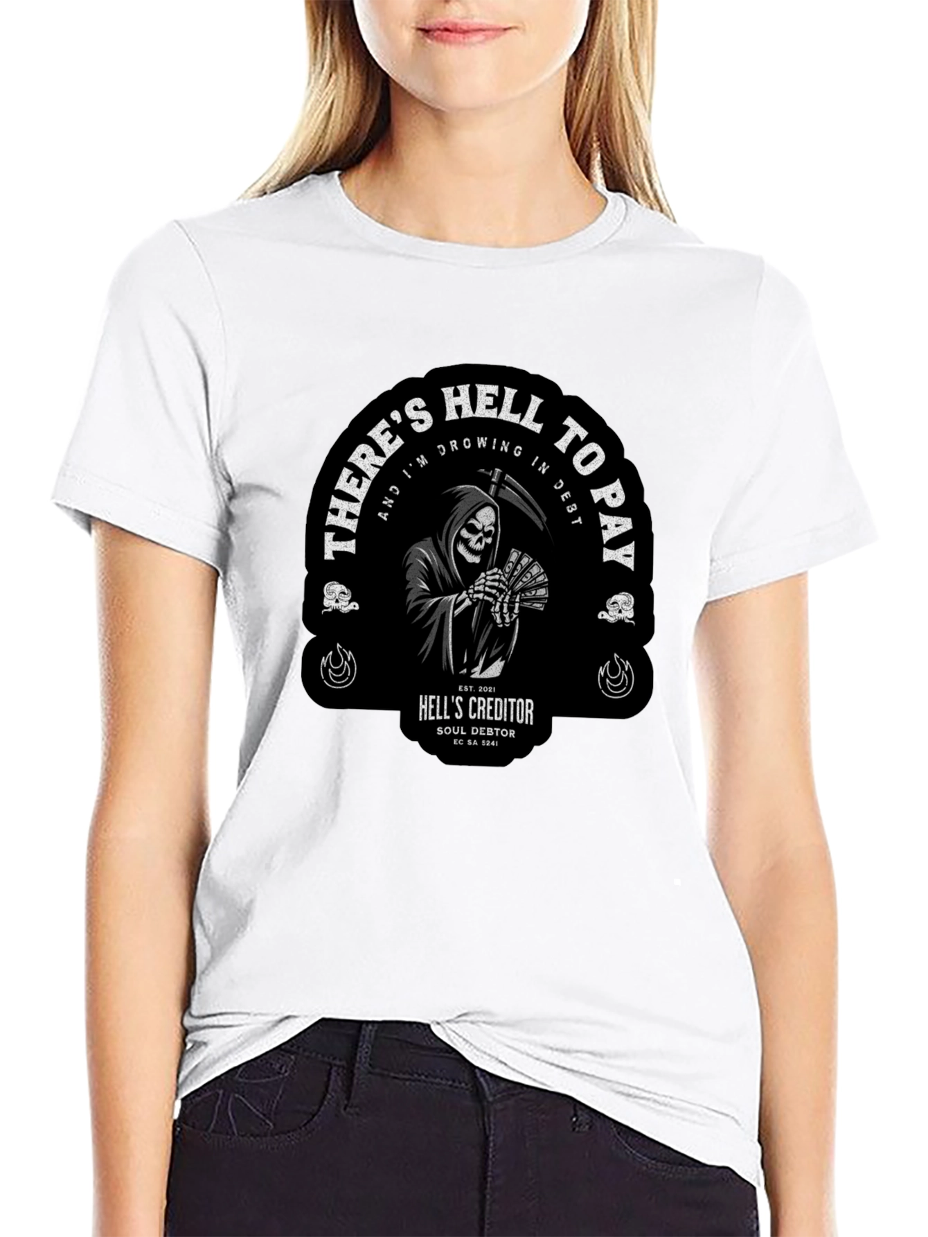 Grim Reaper Hell to Pay Graphic T-Shirt