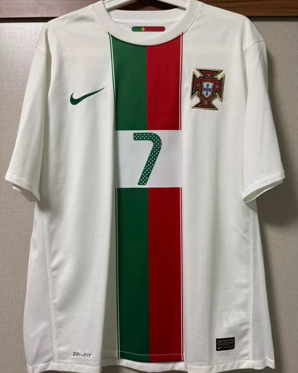 2010 Portugal Away White Retro Soccer Jersey Front