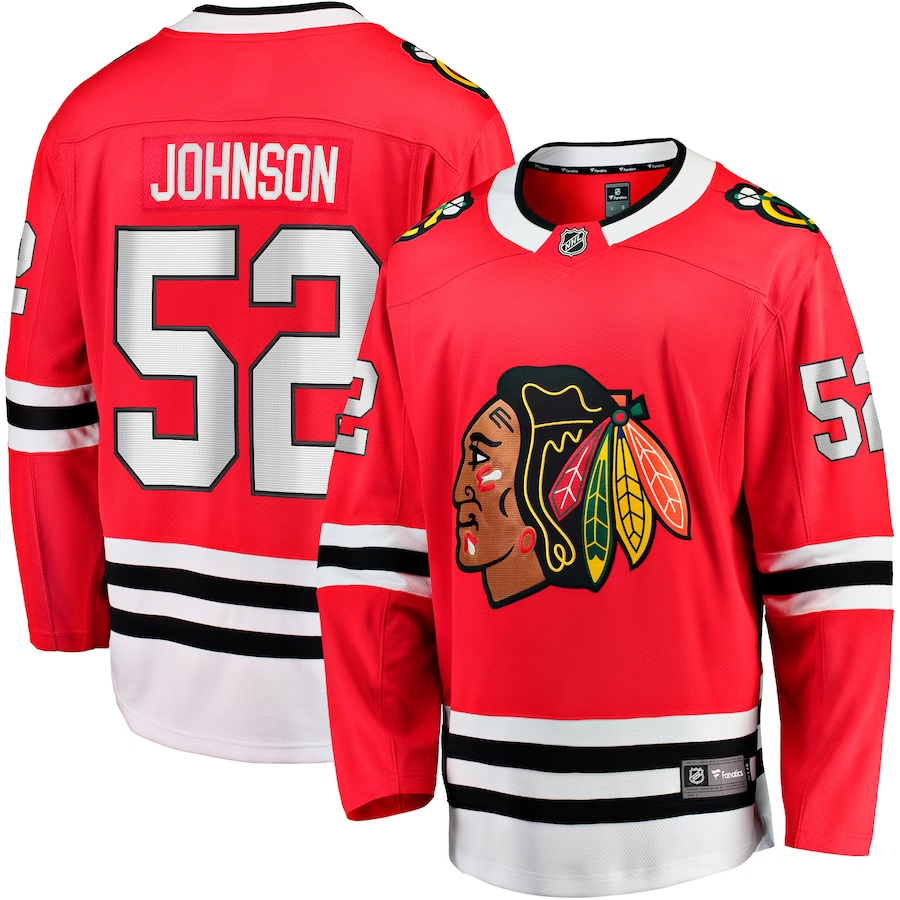 Men's Chicago Blackhawks Reese Johnson #52 Red Home Breakaway Player Jerseys