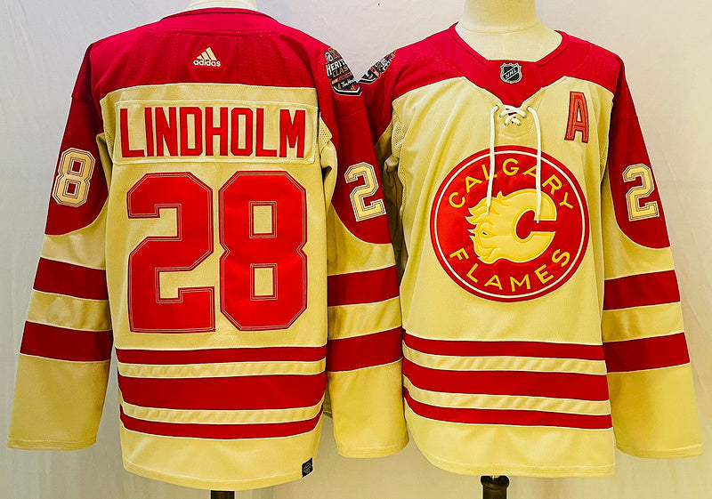 Men's Calgary Flames Elias Lindholm #28 Yellow Player Game Jerseys