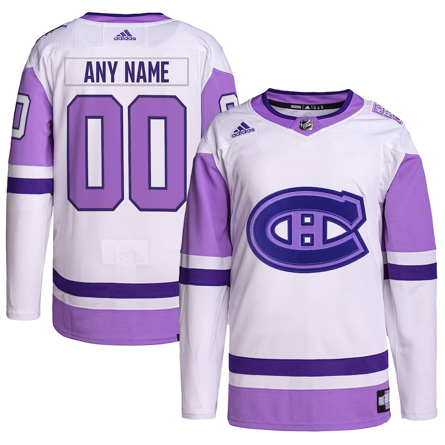 Men's Montreal Canadiens White/Purple Hockey Fights Cancer Custom Jerseys