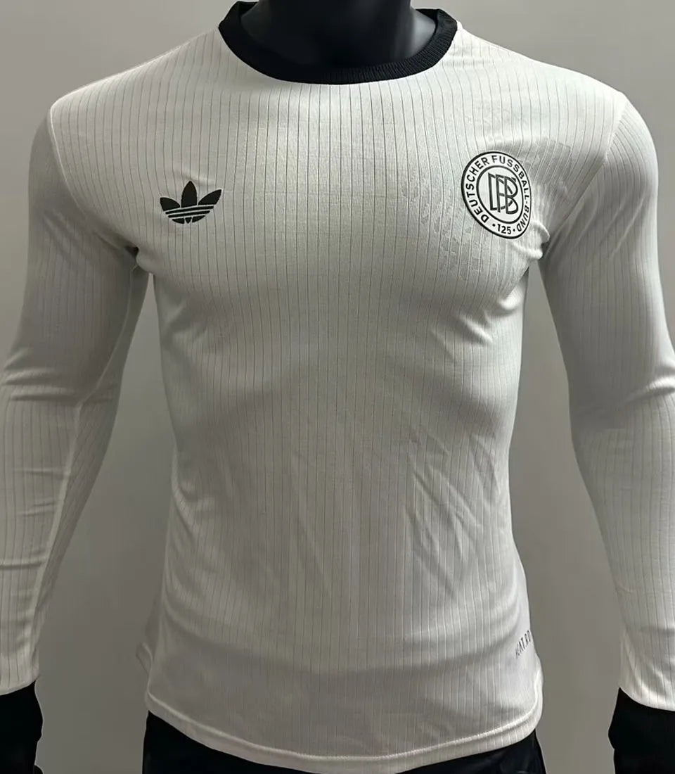 2025 Germany 125Th White Player Version Long Sleeve Soccer Jersey Front