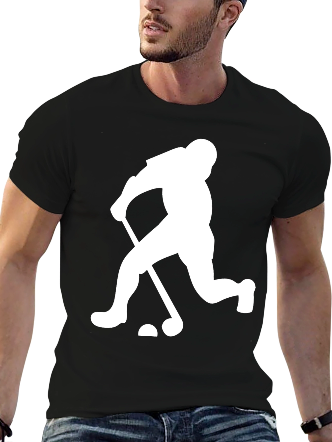 Golfing Silhouette Graphic Tee - Black Cotton Blend