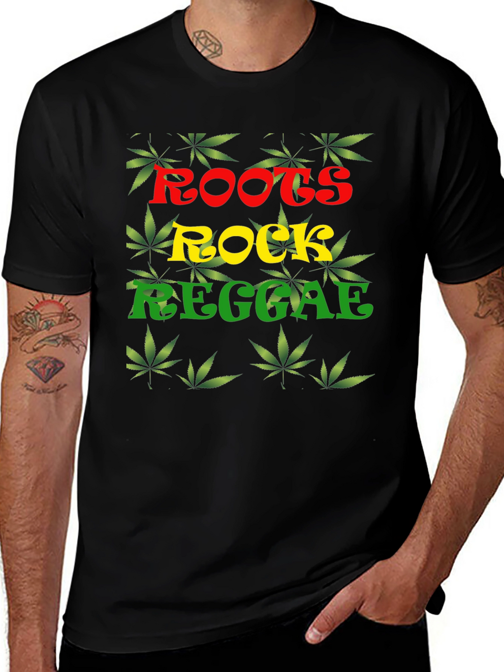 Roots Rock Reggae T-Shirt - Cannabis Leaf Design