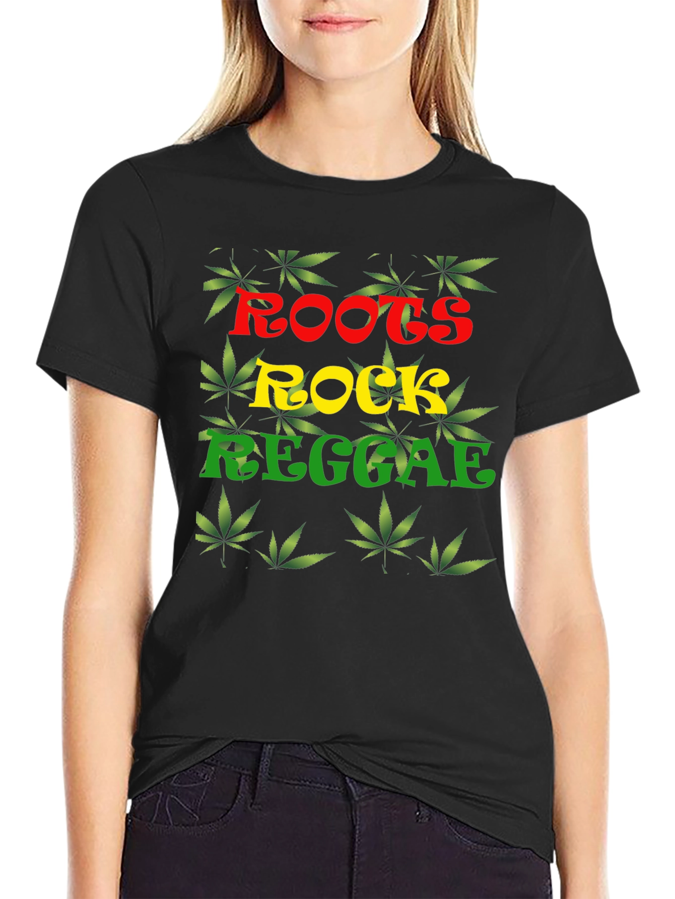 Roots Rock Reggae T-Shirt - Cannabis Leaf Design