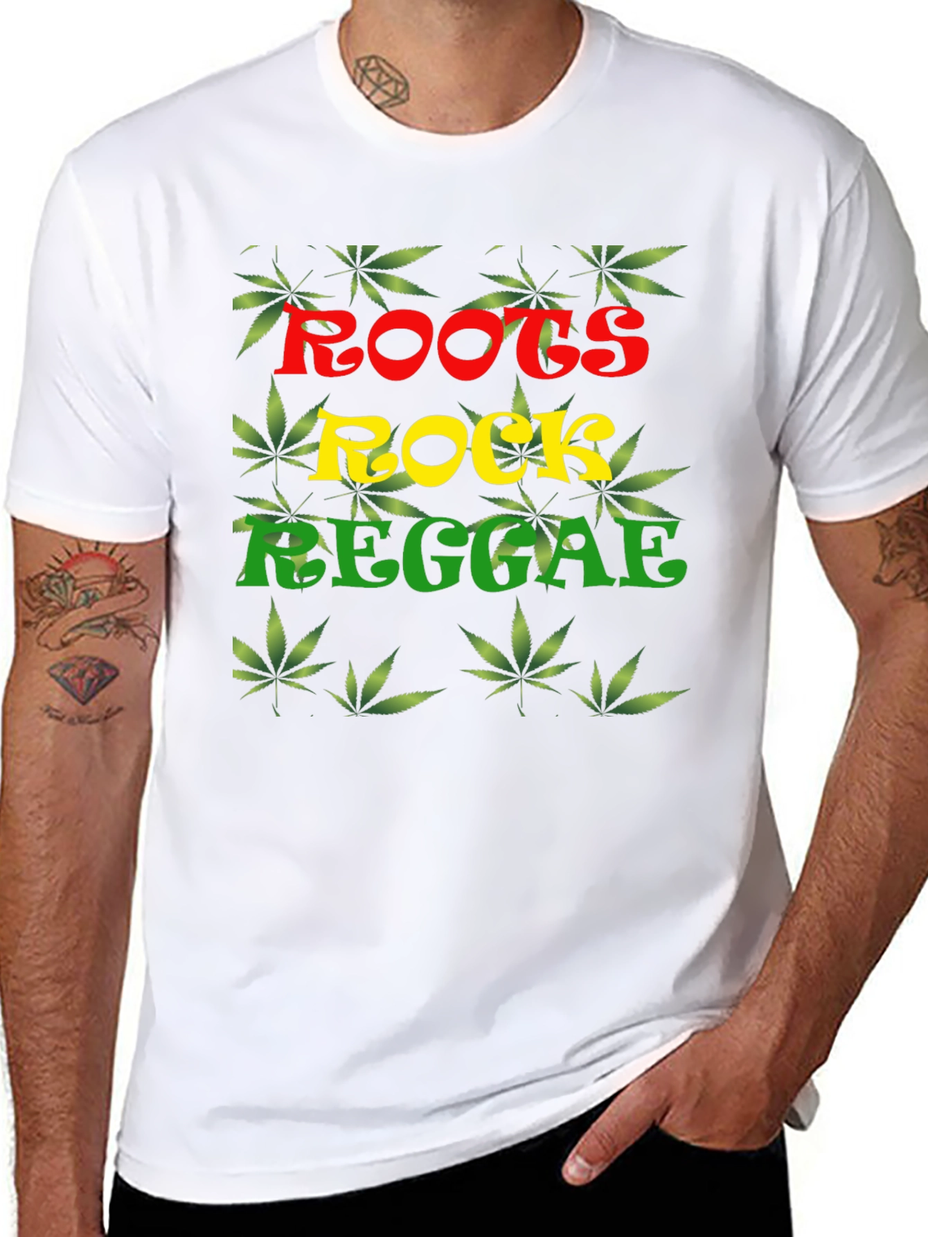 Roots Rock Reggae T-Shirt - Cannabis Leaf Design