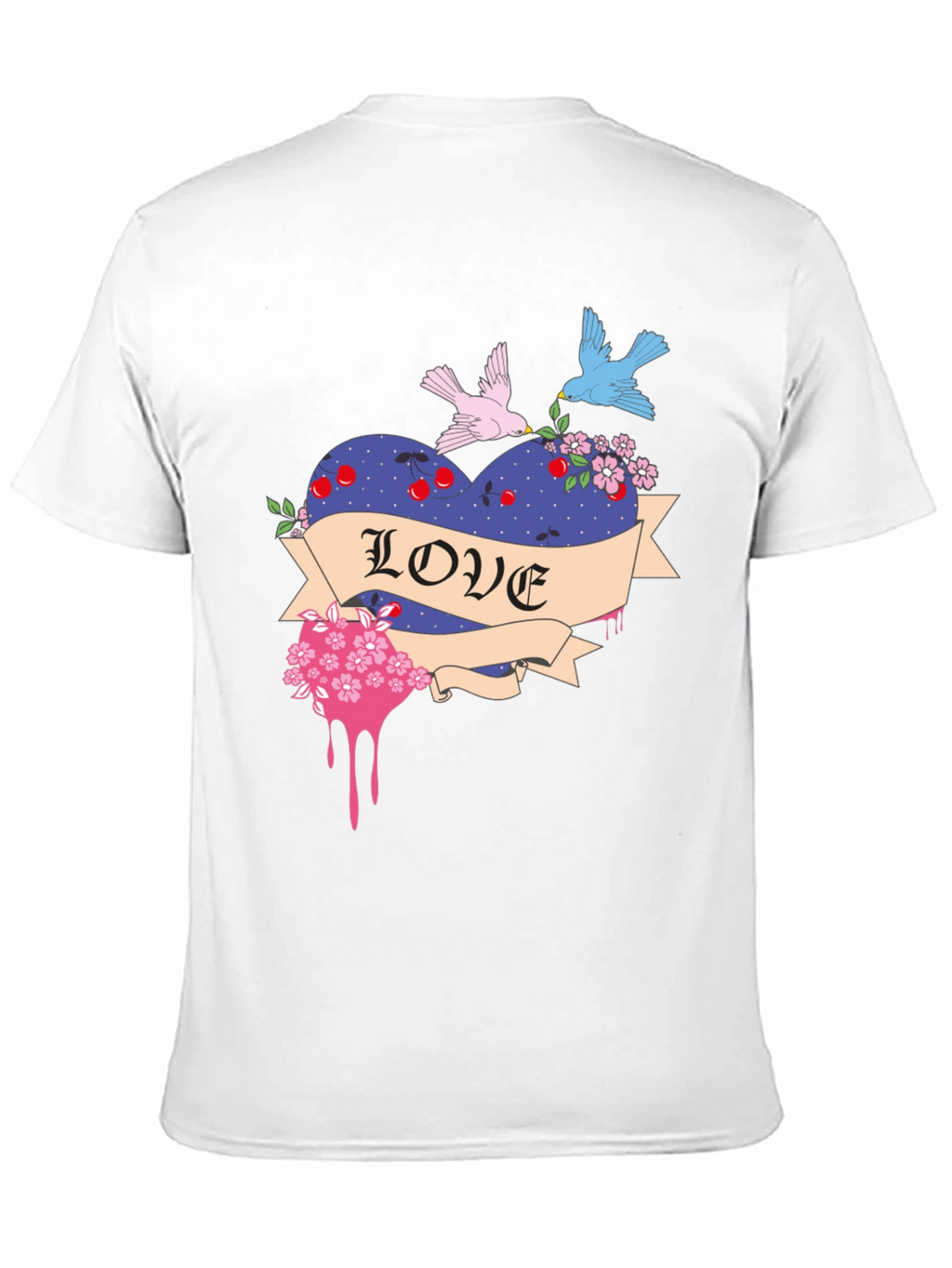 Love Heart Birds Graphic Black T-Shirt