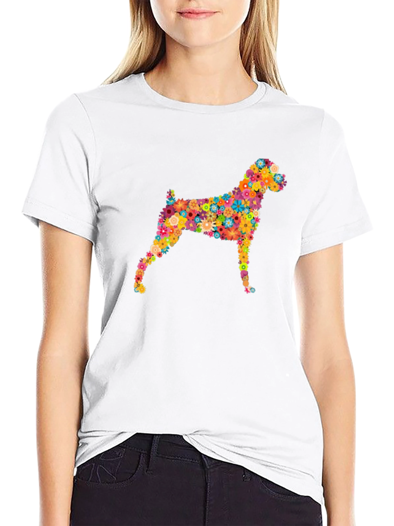 Floral Dog Print Black Tee