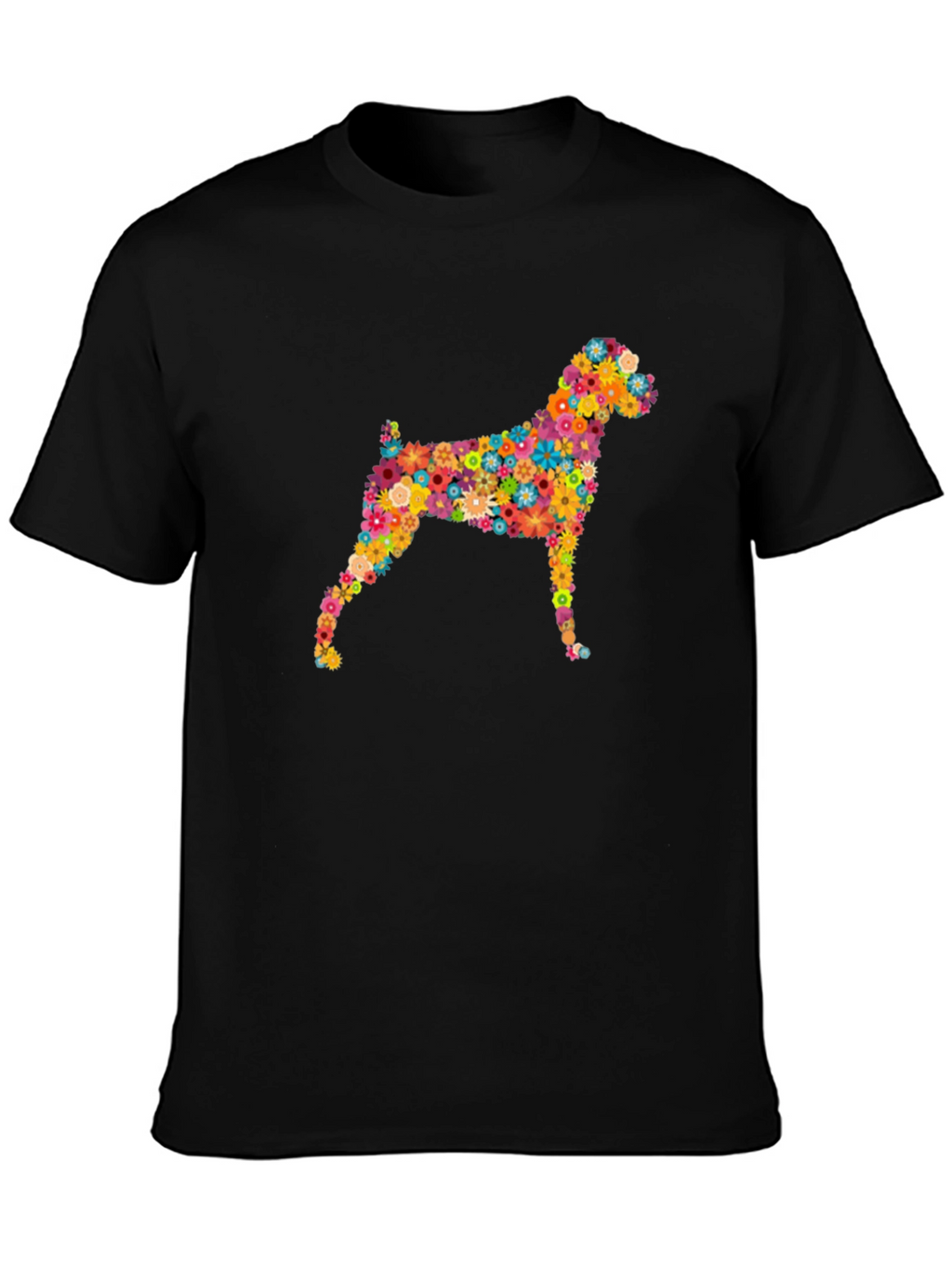Floral Dog Print Black Tee