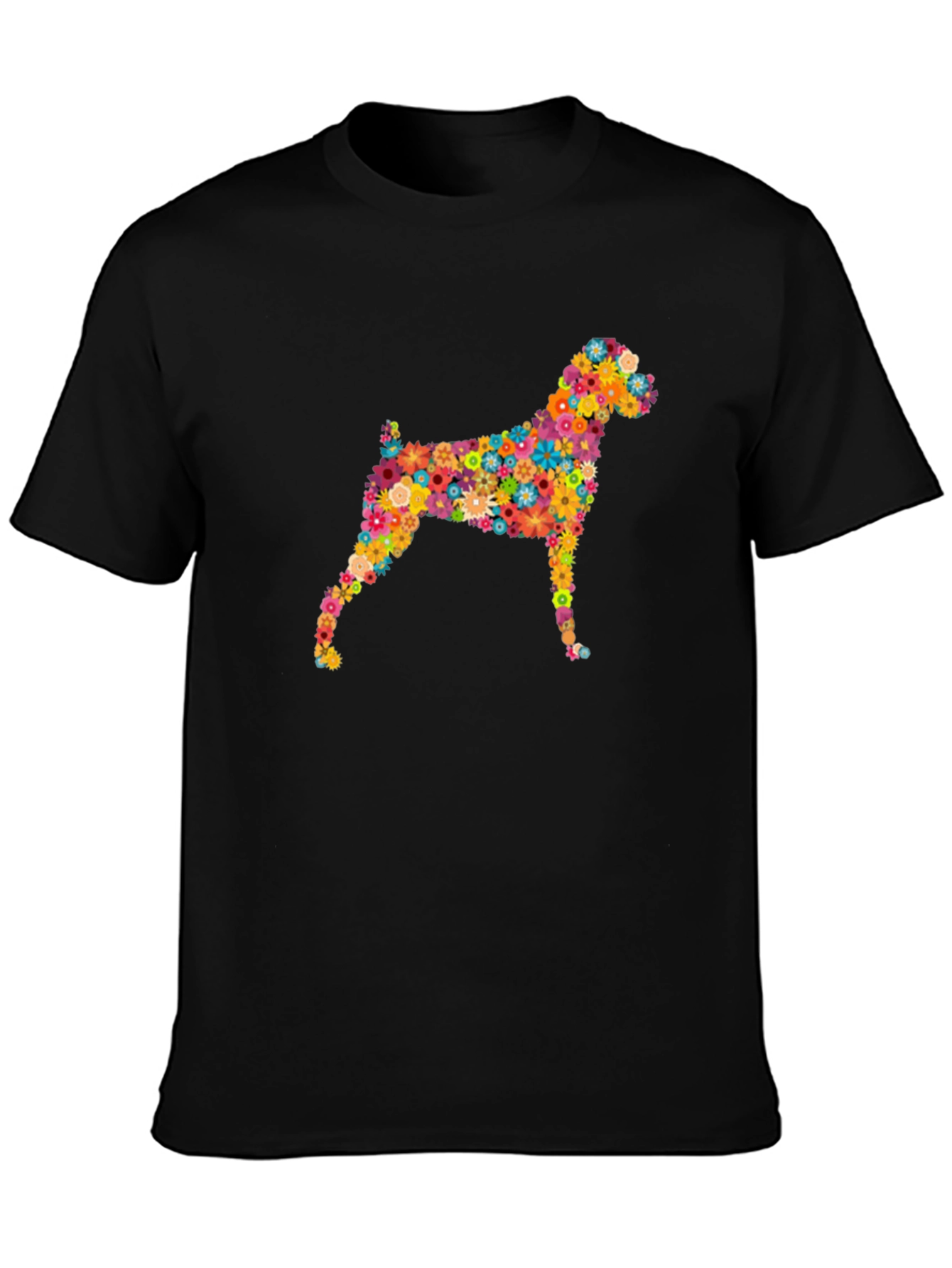 Floral Dog Print Black Tee