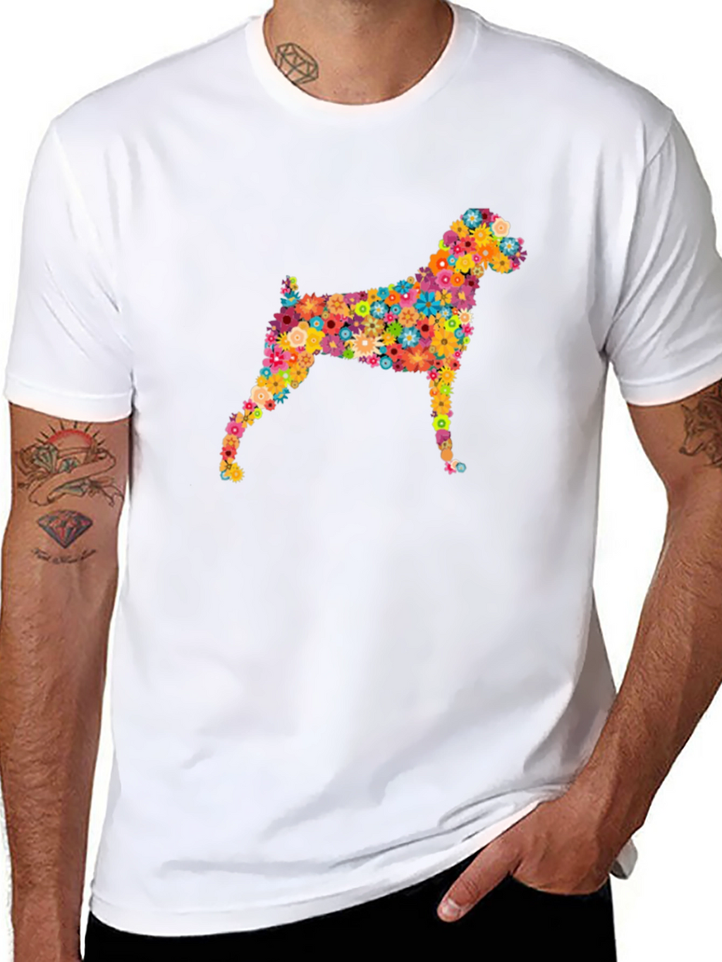 Floral Dog Print Black Tee