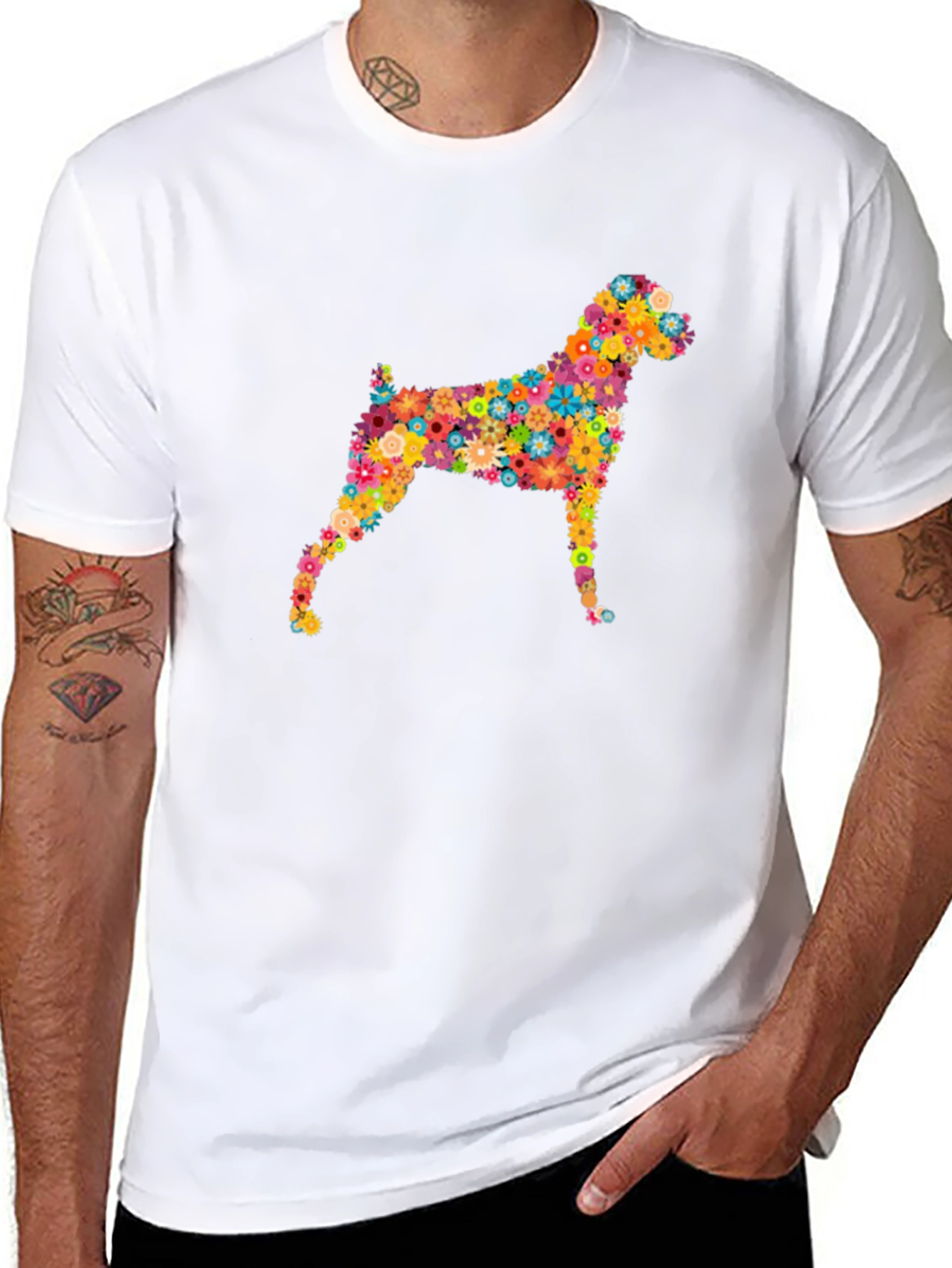 Floral Dog Print Black Tee