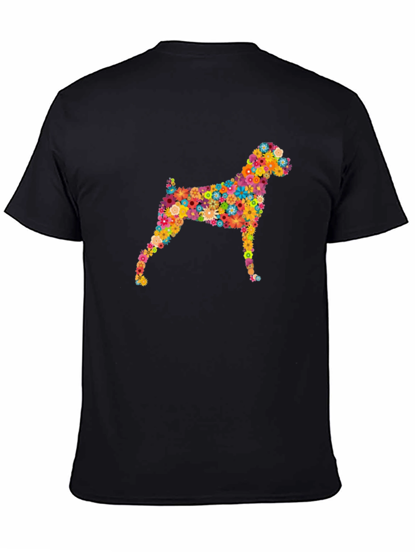 Floral Dog Print Black Tee