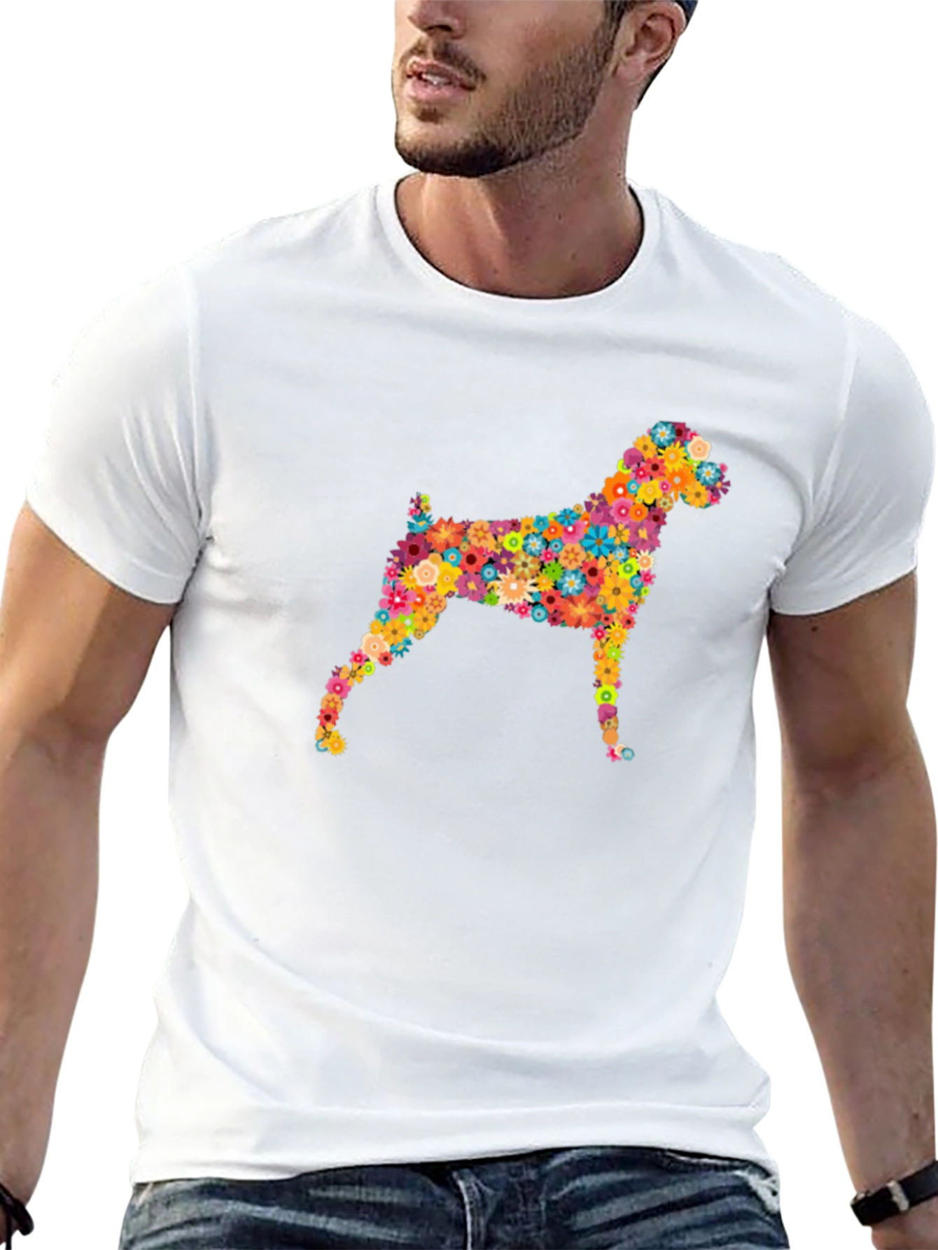 Floral Dog Print Black Tee