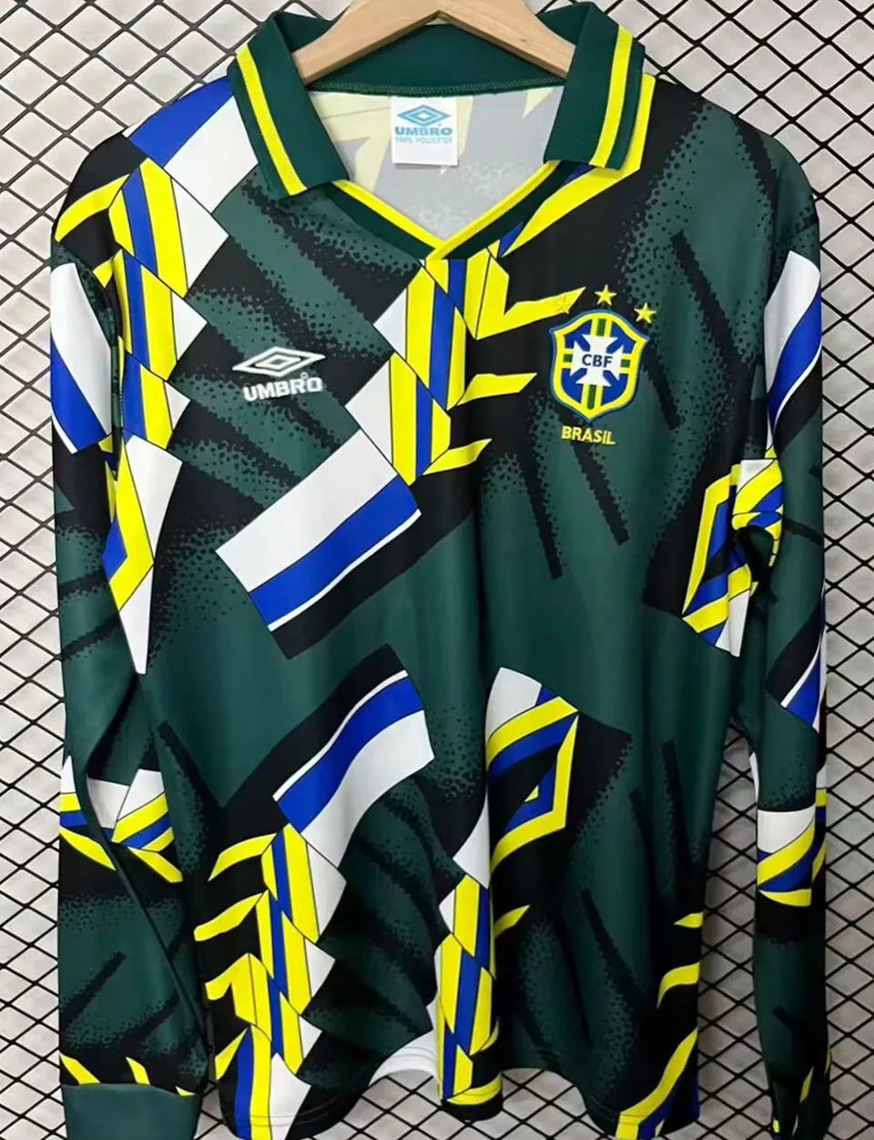1994 Brazil Green GK Retro Long Sleeve Soccer Jersey Front