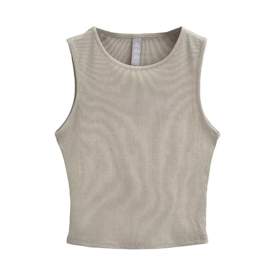 Sleeveless round neck cropped short vest