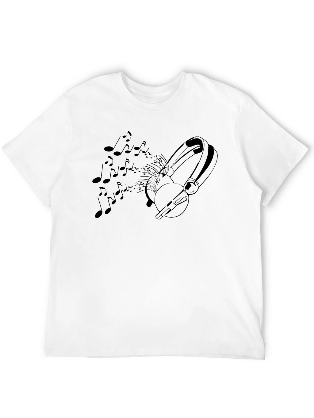Music Lovers Black T-Shirt - Headphones & Notes Design