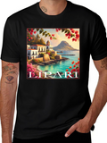 Lipari Island Graphic Tee - Black Cotton T-Shirt