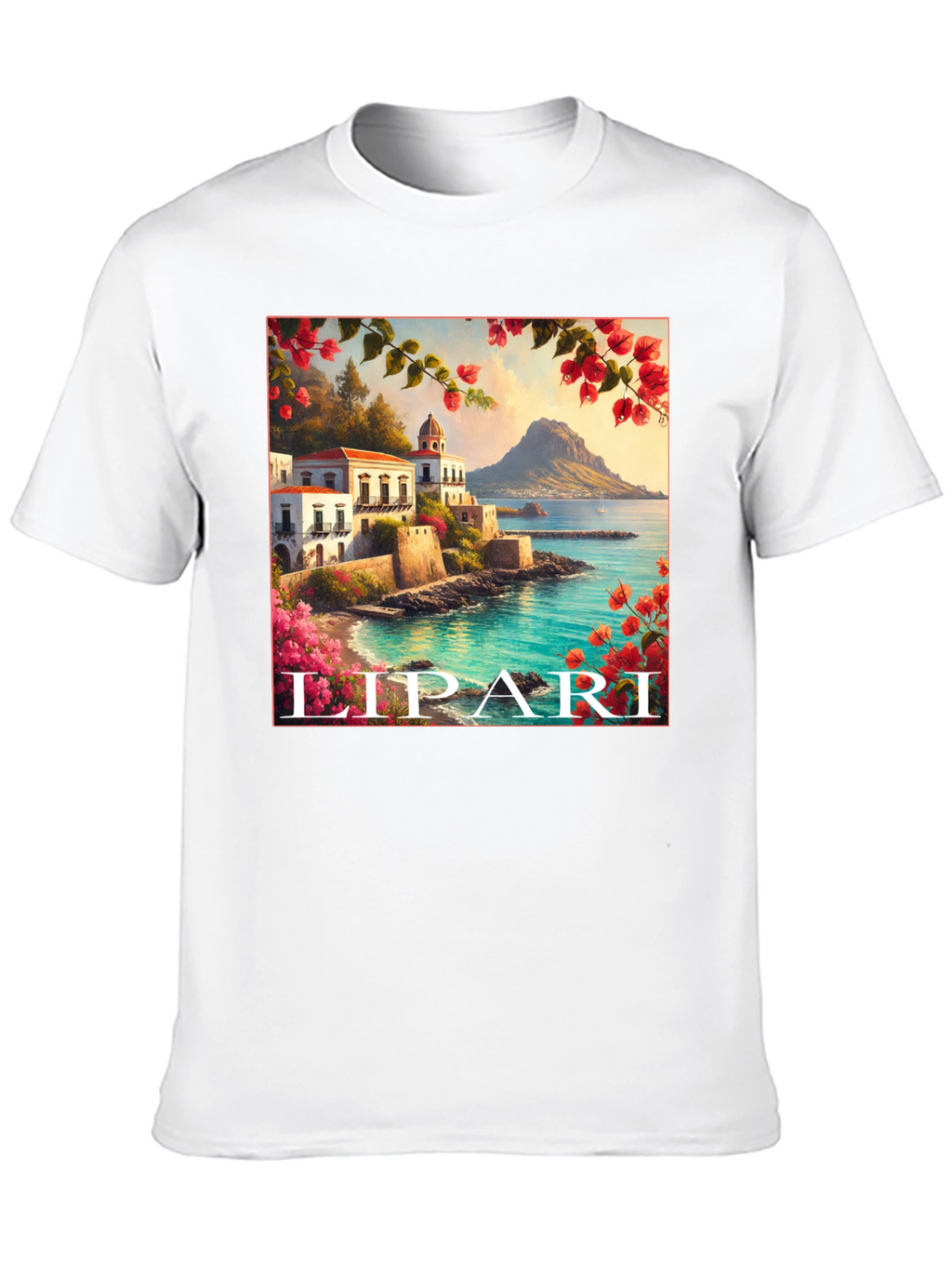 Lipari Island Graphic Tee - Black Cotton T-Shirt